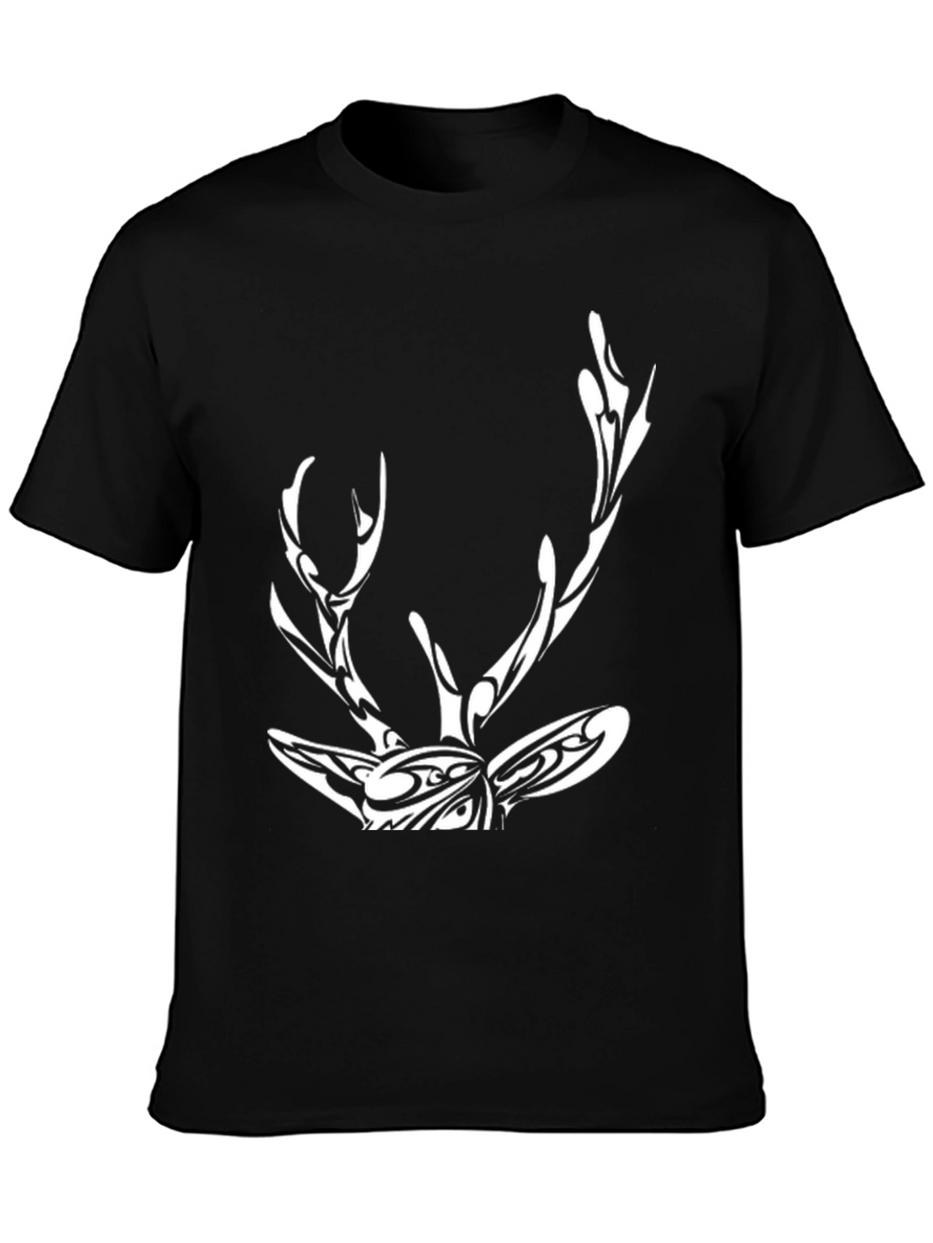 Tribal Deer Graphic Print Black T-Shirt