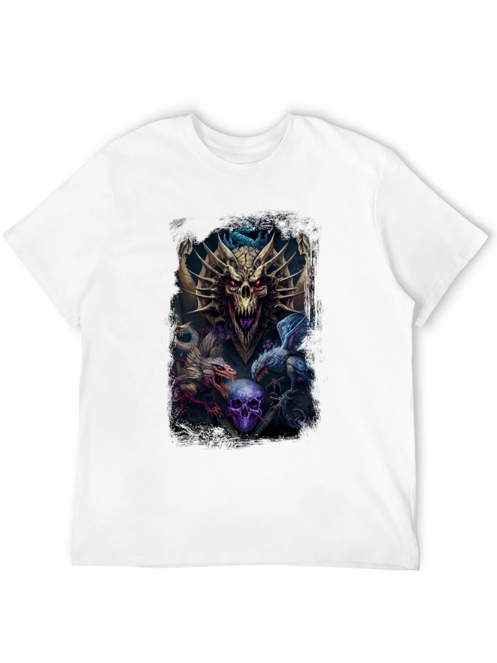 Dragon & Skull Graphic Tee - Dark Fantasy Style