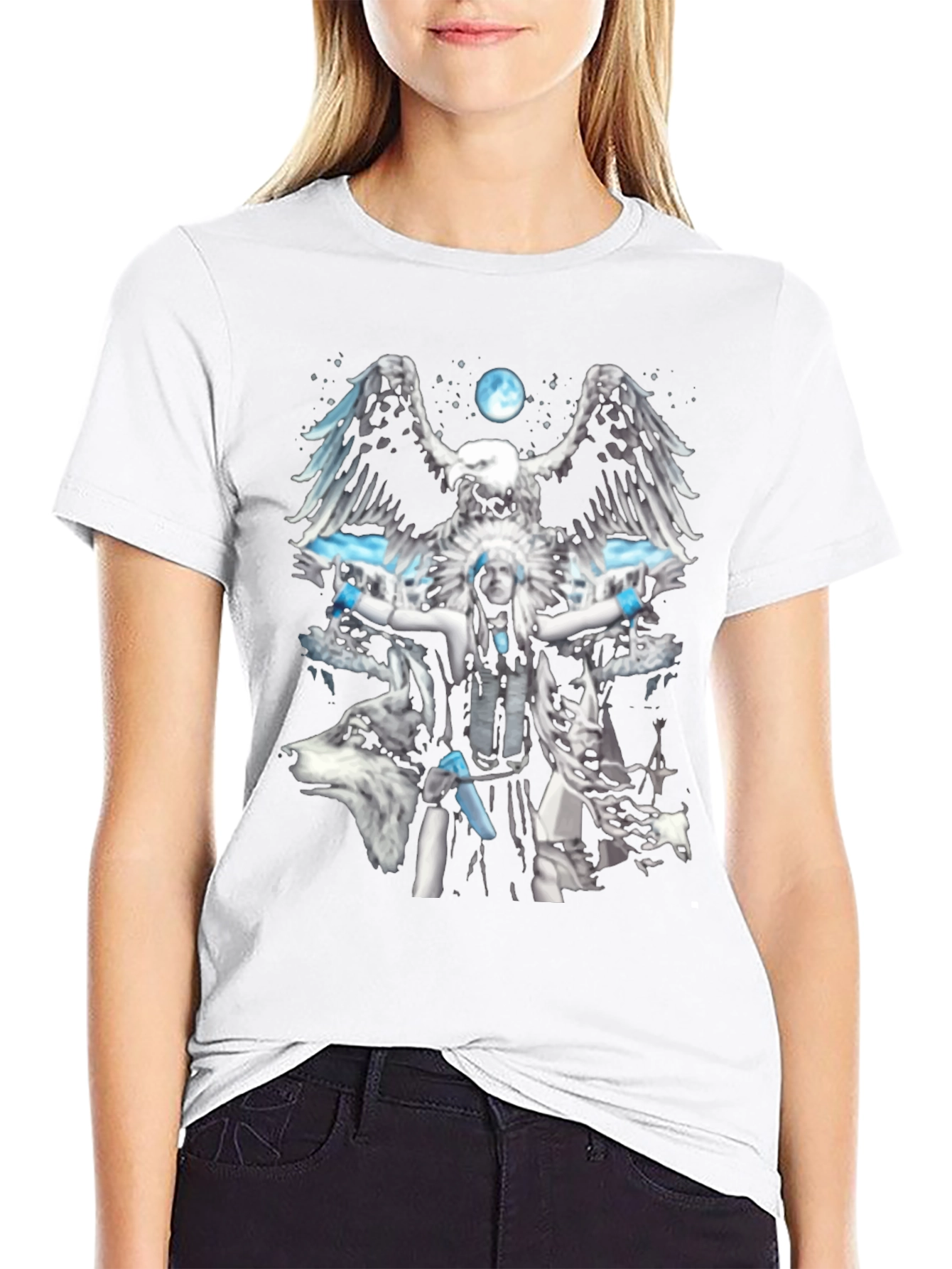 Native American Eagle Wolf Graphic T-Shirt