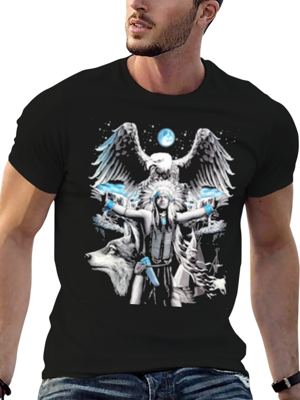 Native American Eagle Wolf Graphic T-Shirt