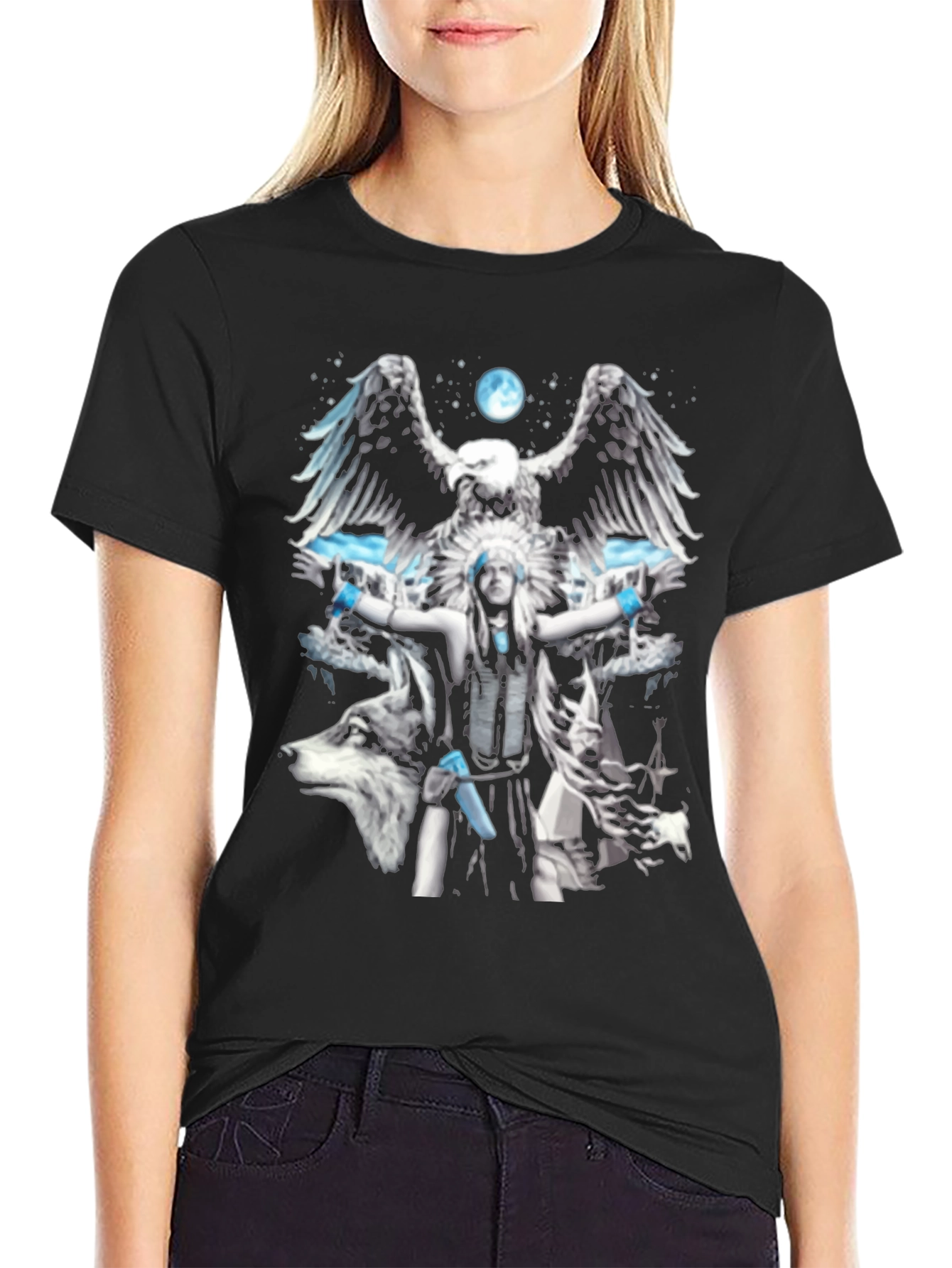 Native American Eagle Wolf Graphic T-Shirt