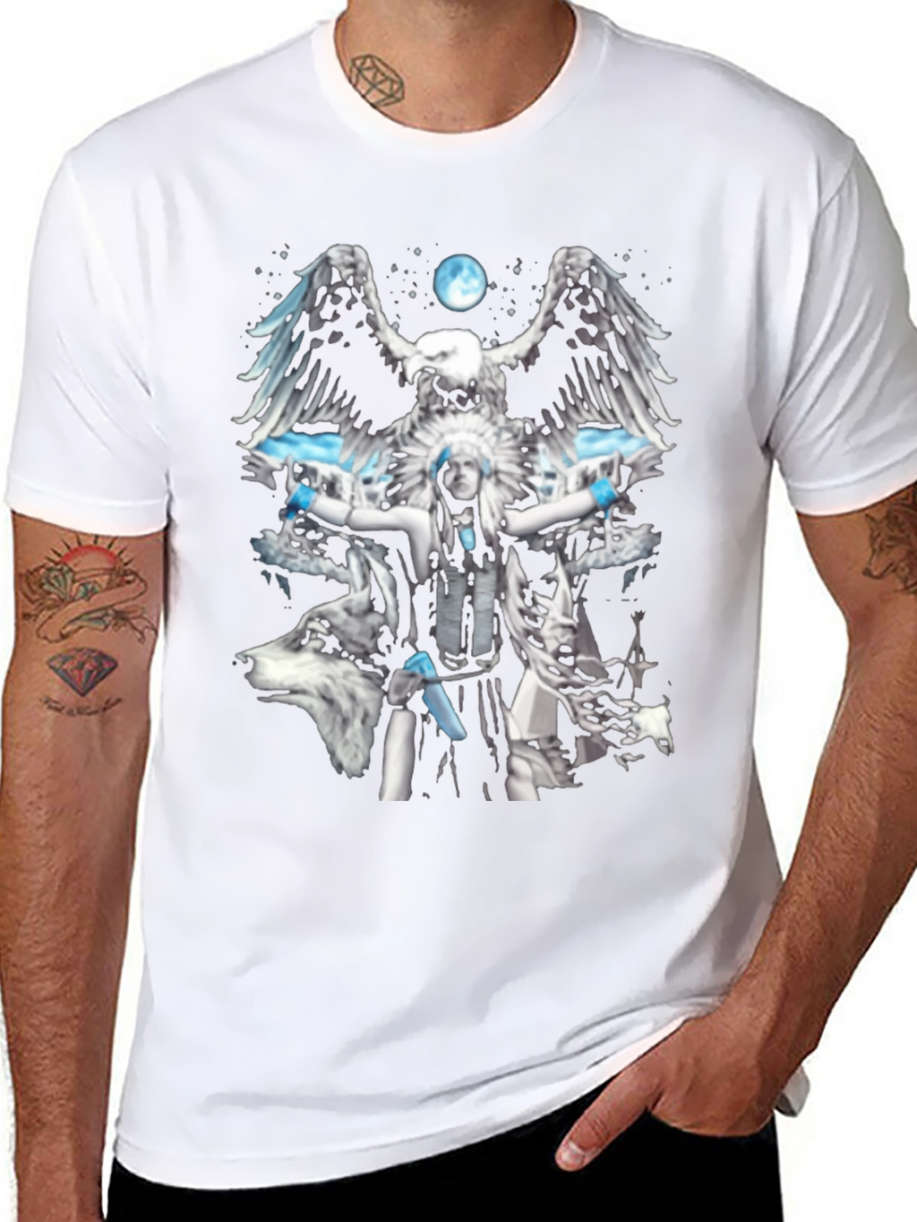 Native American Eagle Wolf Graphic T-Shirt