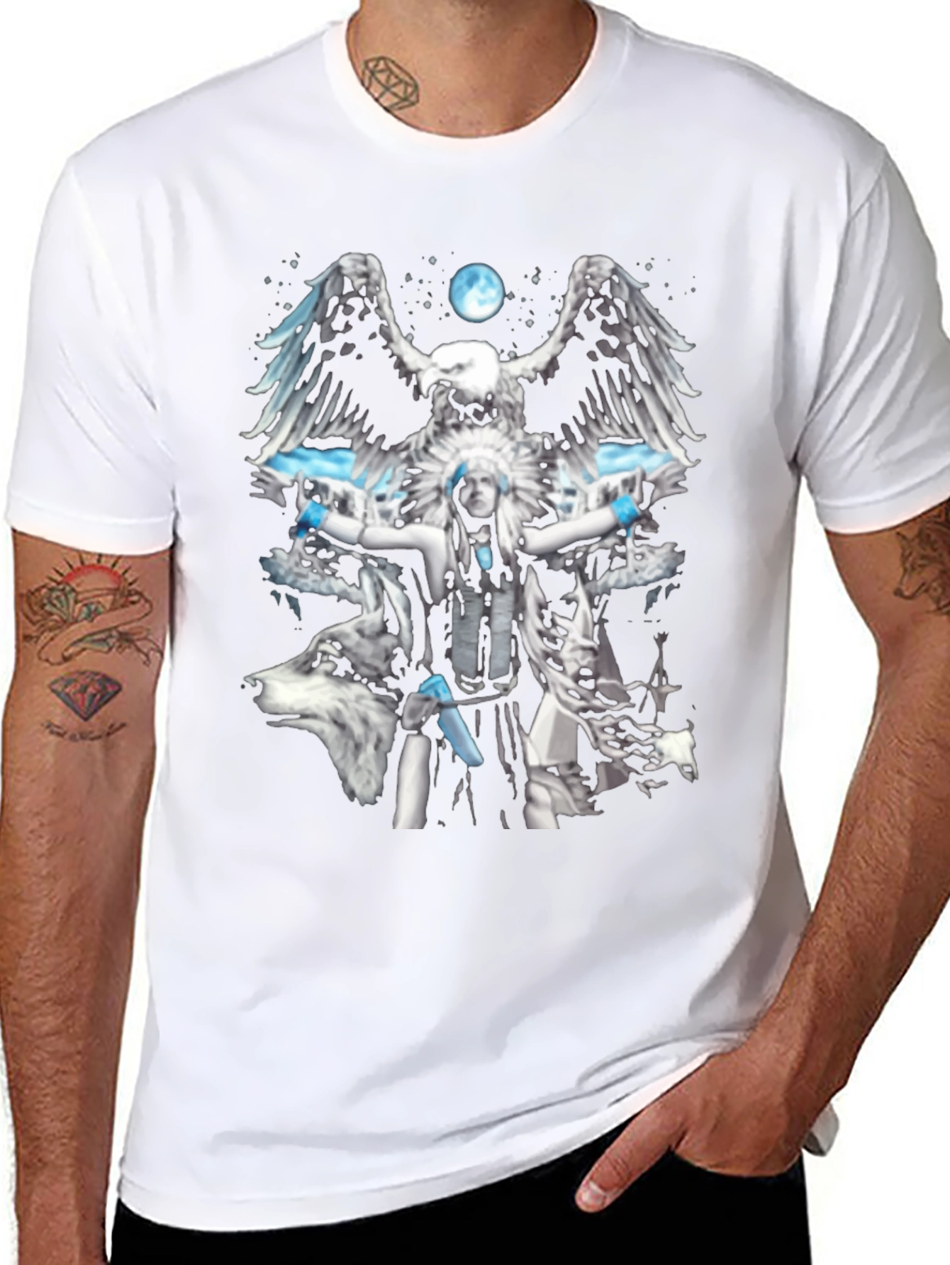Native American Eagle Wolf Graphic T-Shirt