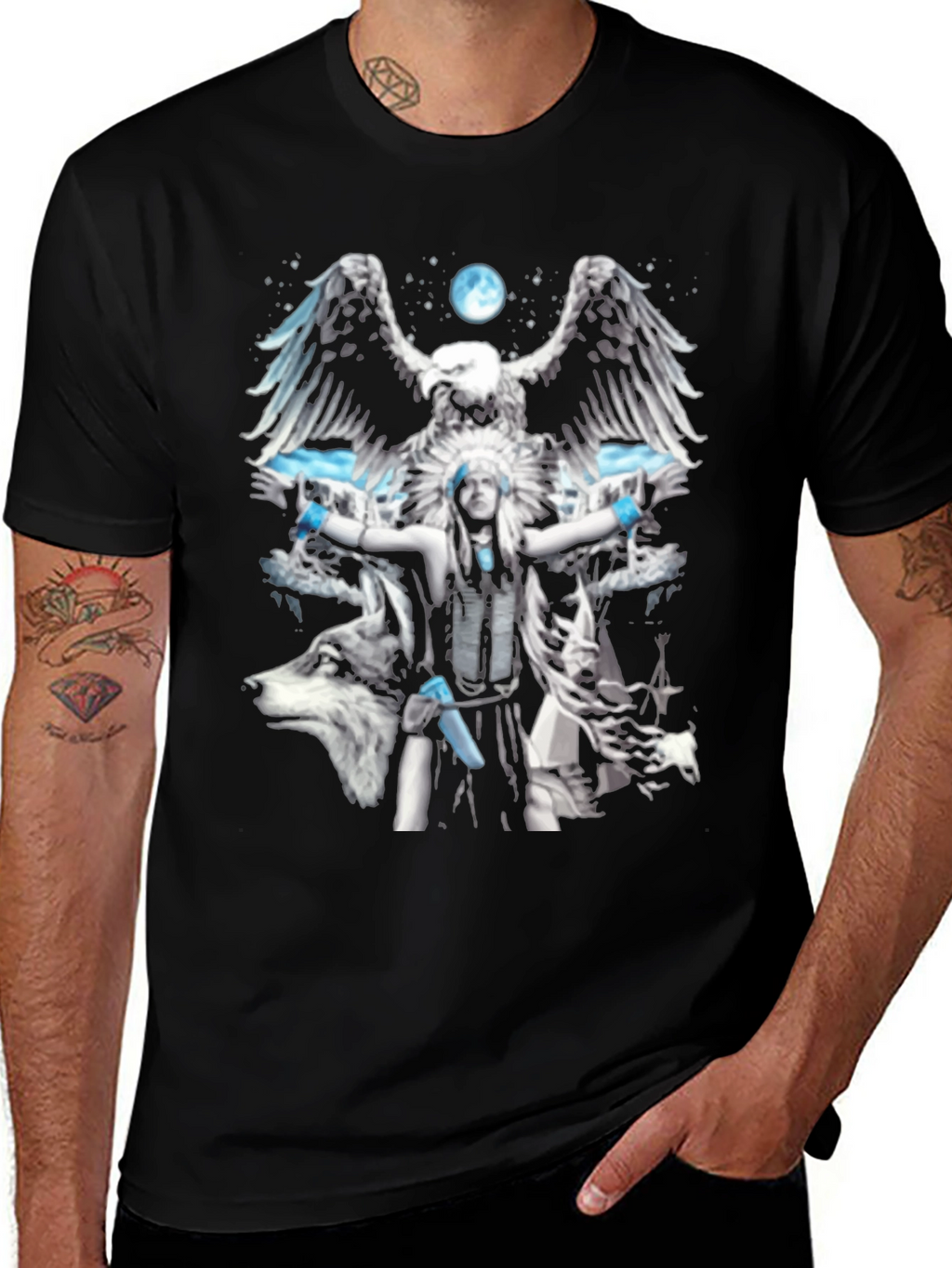 Native American Eagle Wolf Graphic T-Shirt