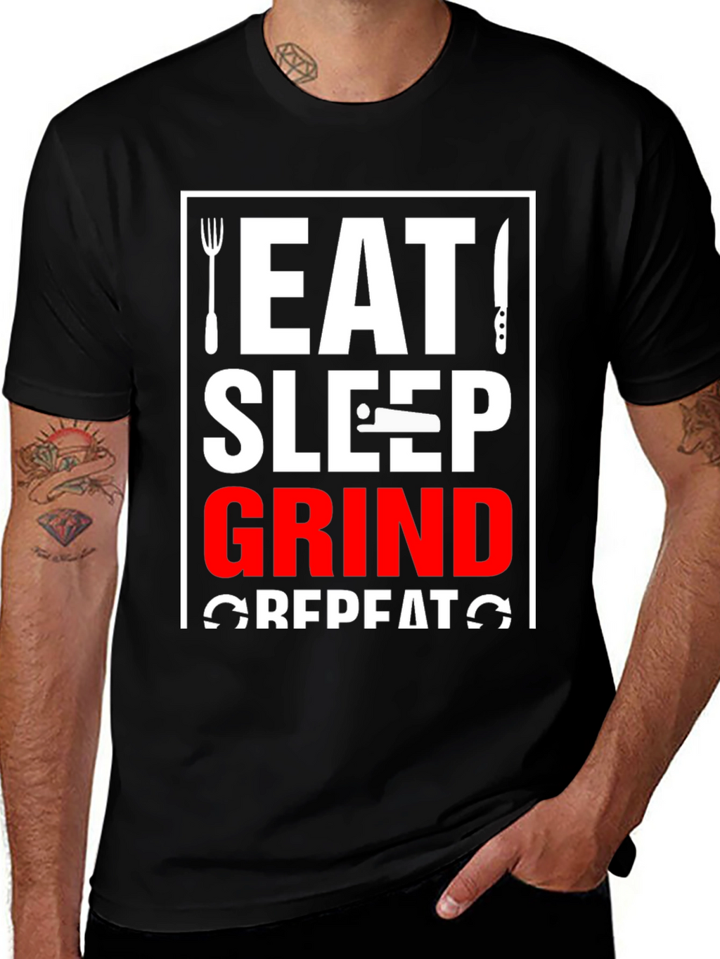 Eat Sleep Grind Repeat Black T-Shirt