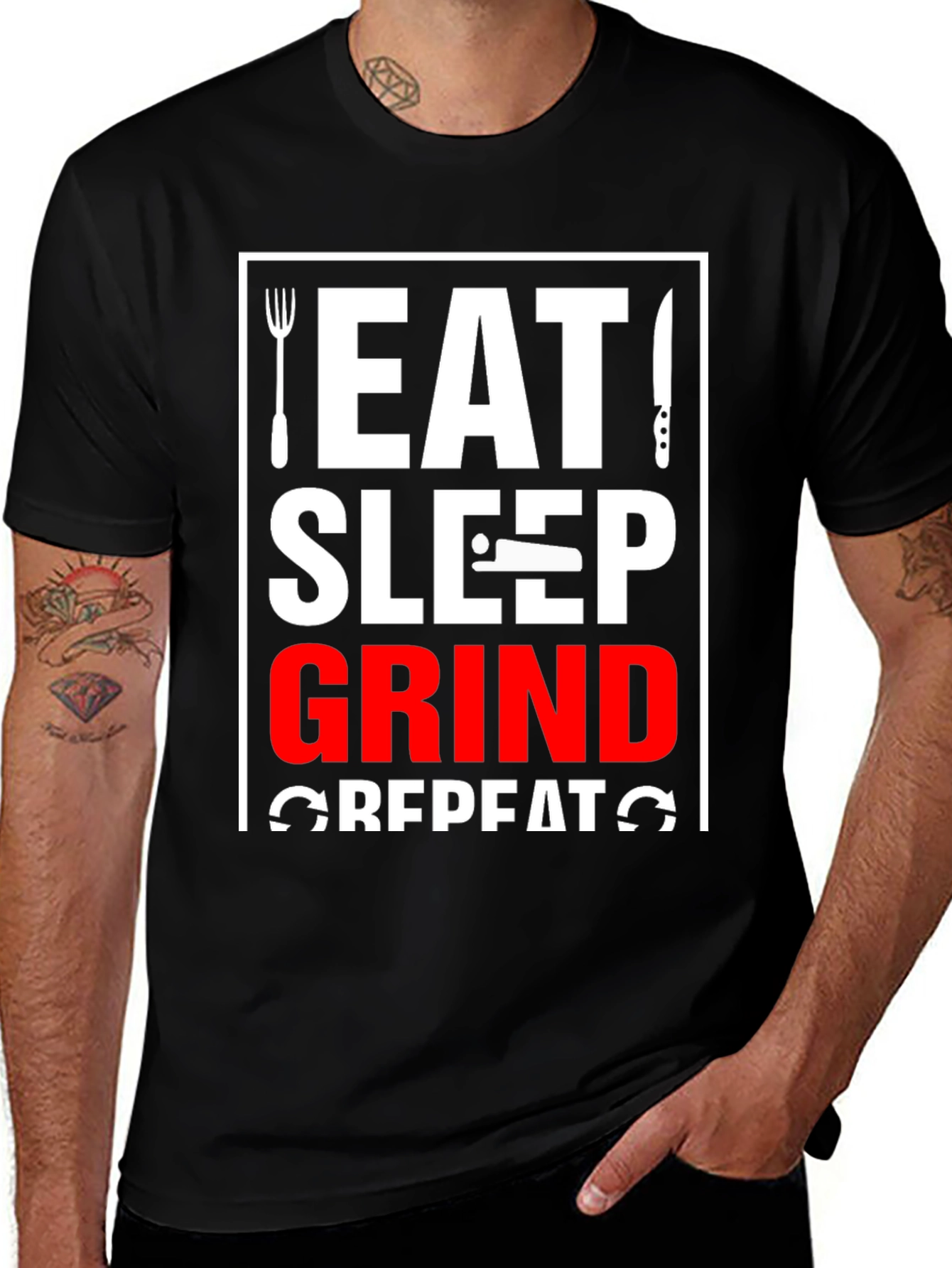 Eat Sleep Grind Repeat Black T-Shirt