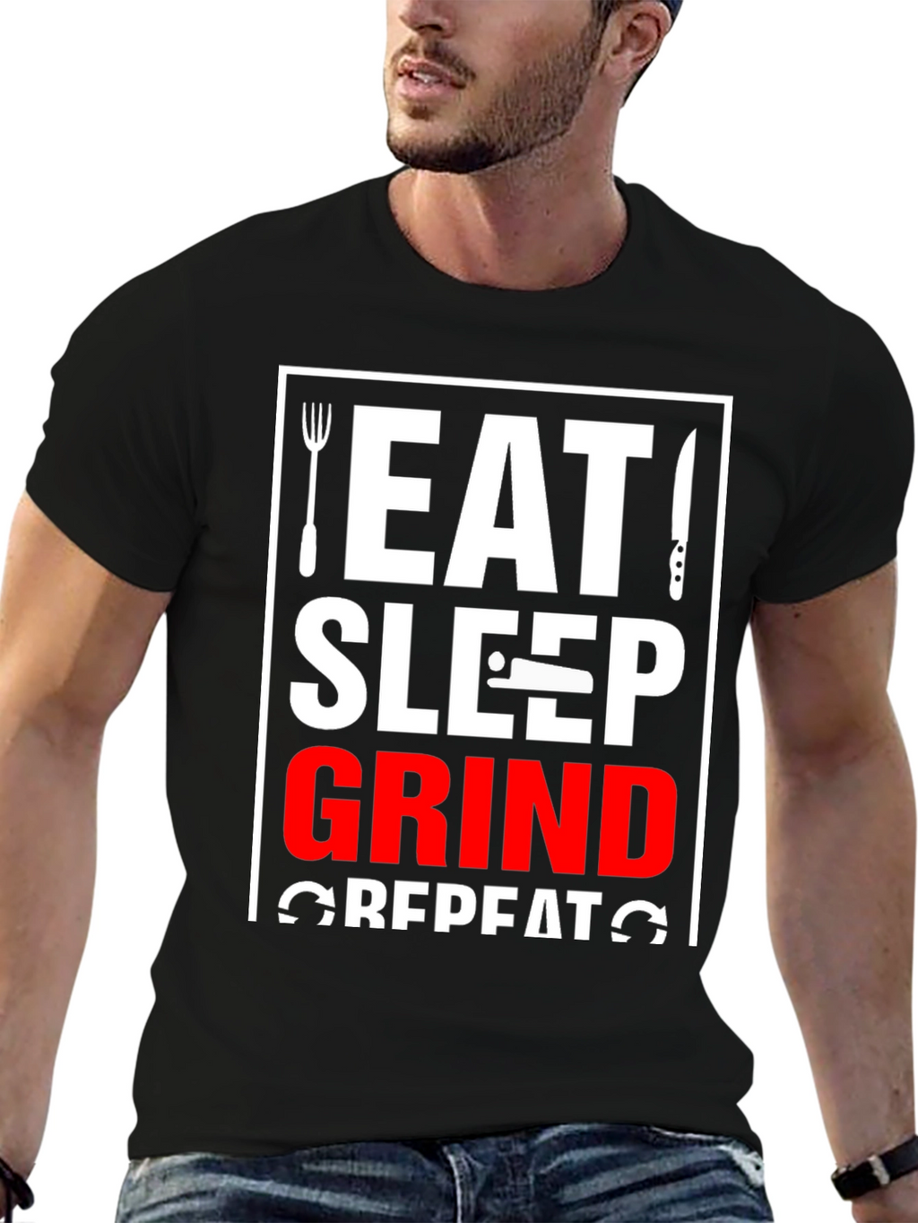Eat Sleep Grind Repeat Black T-Shirt