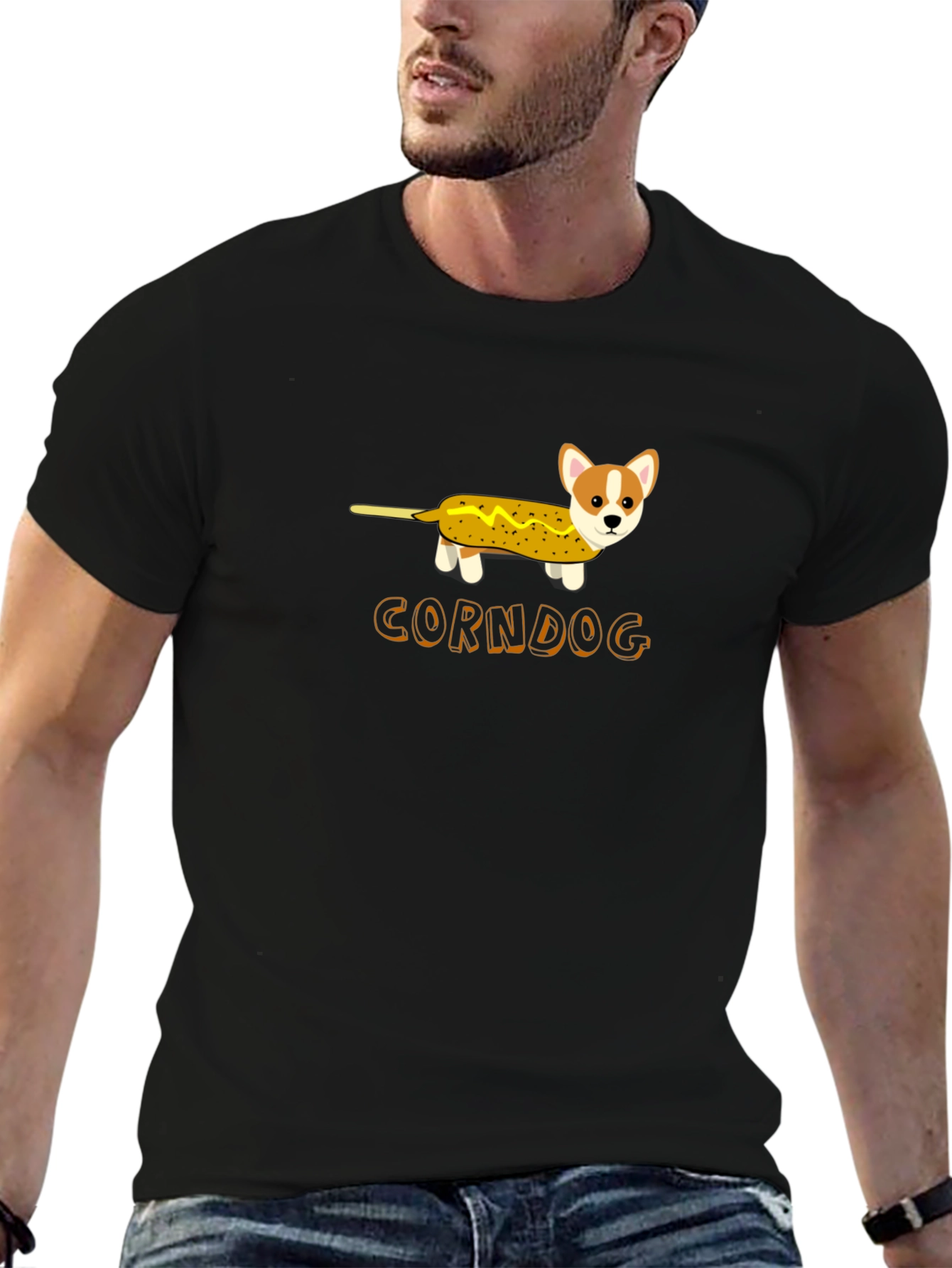 Funny Corndog Corgi Black T-Shirt