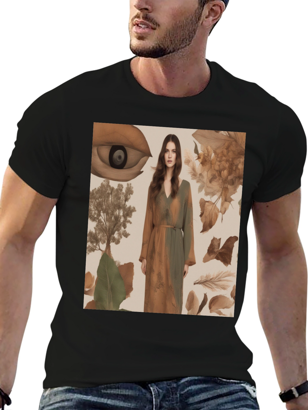 Artistic Eye & Nature Print Black T-Shirt