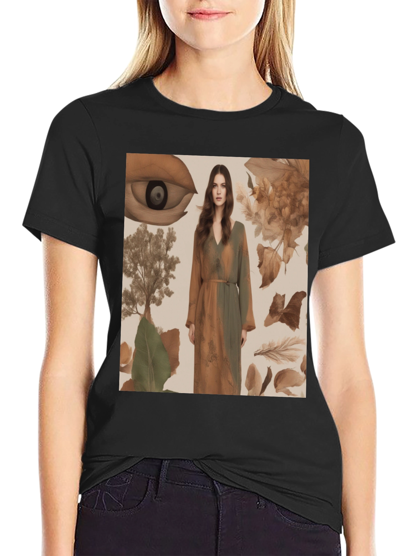 Artistic Eye & Nature Print Black T-Shirt