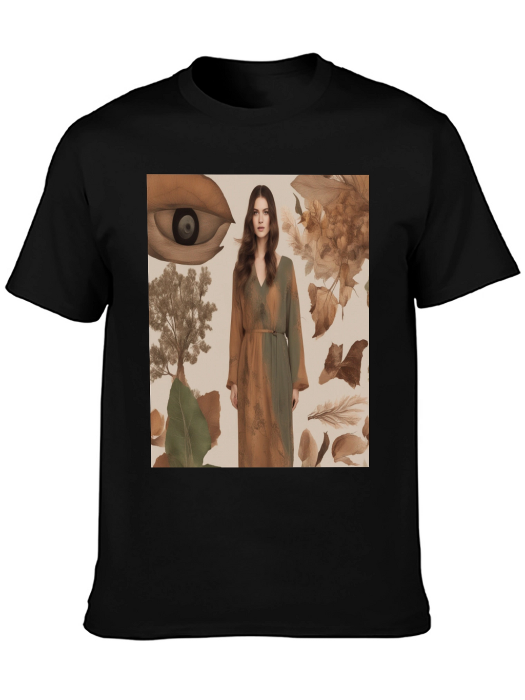 Artistic Eye & Nature Print Black T-Shirt