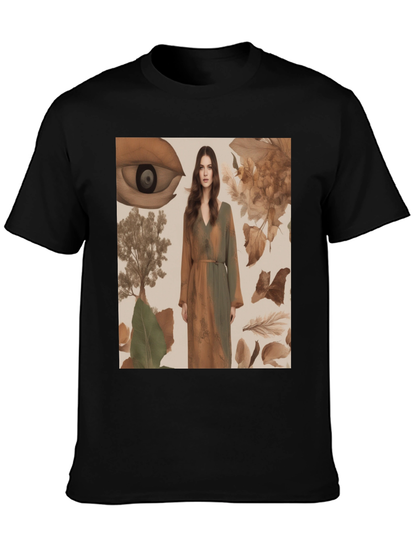Artistic Eye & Nature Print Black T-Shirt
