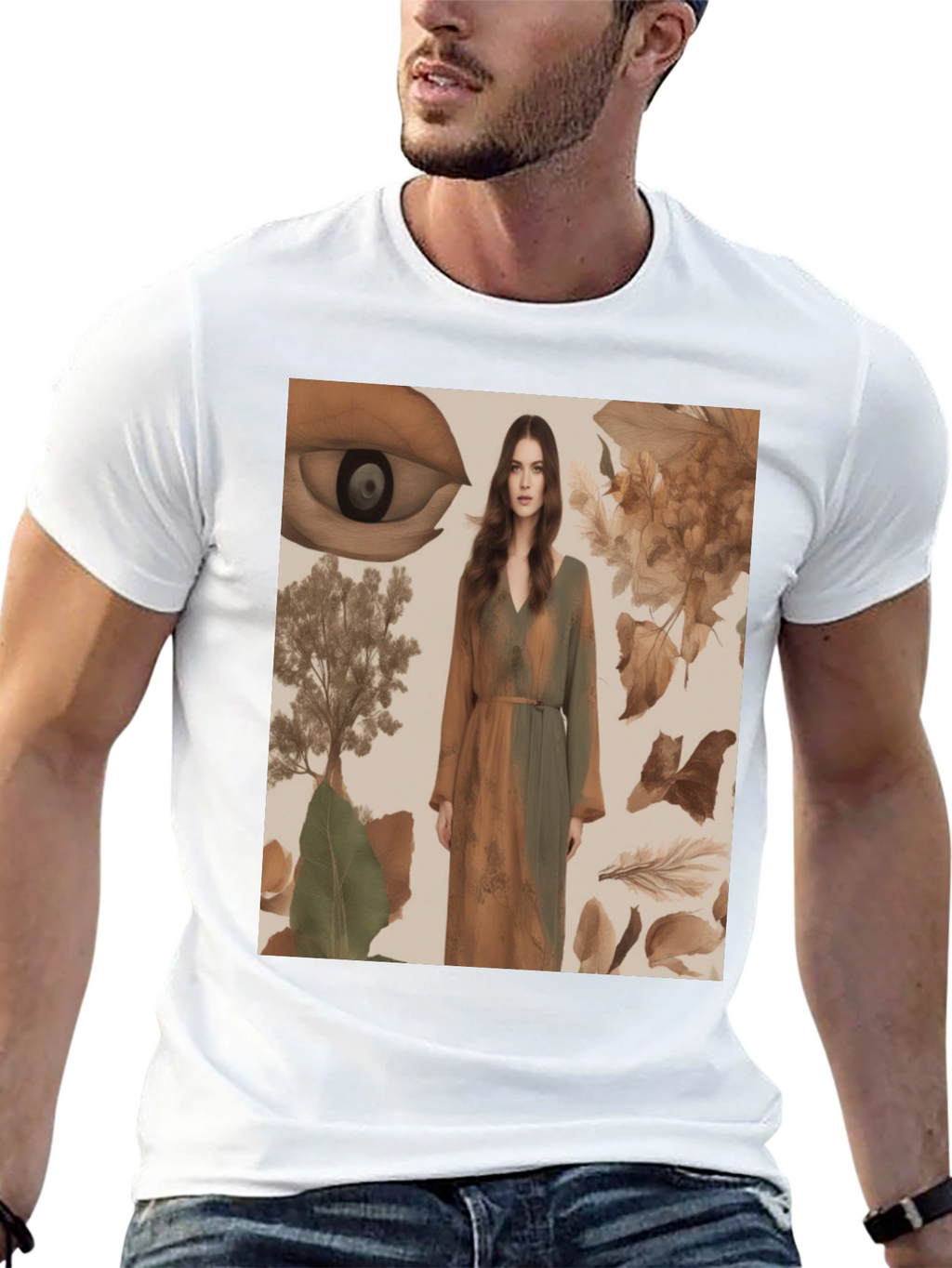 Artistic Eye & Nature Print Black T-Shirt