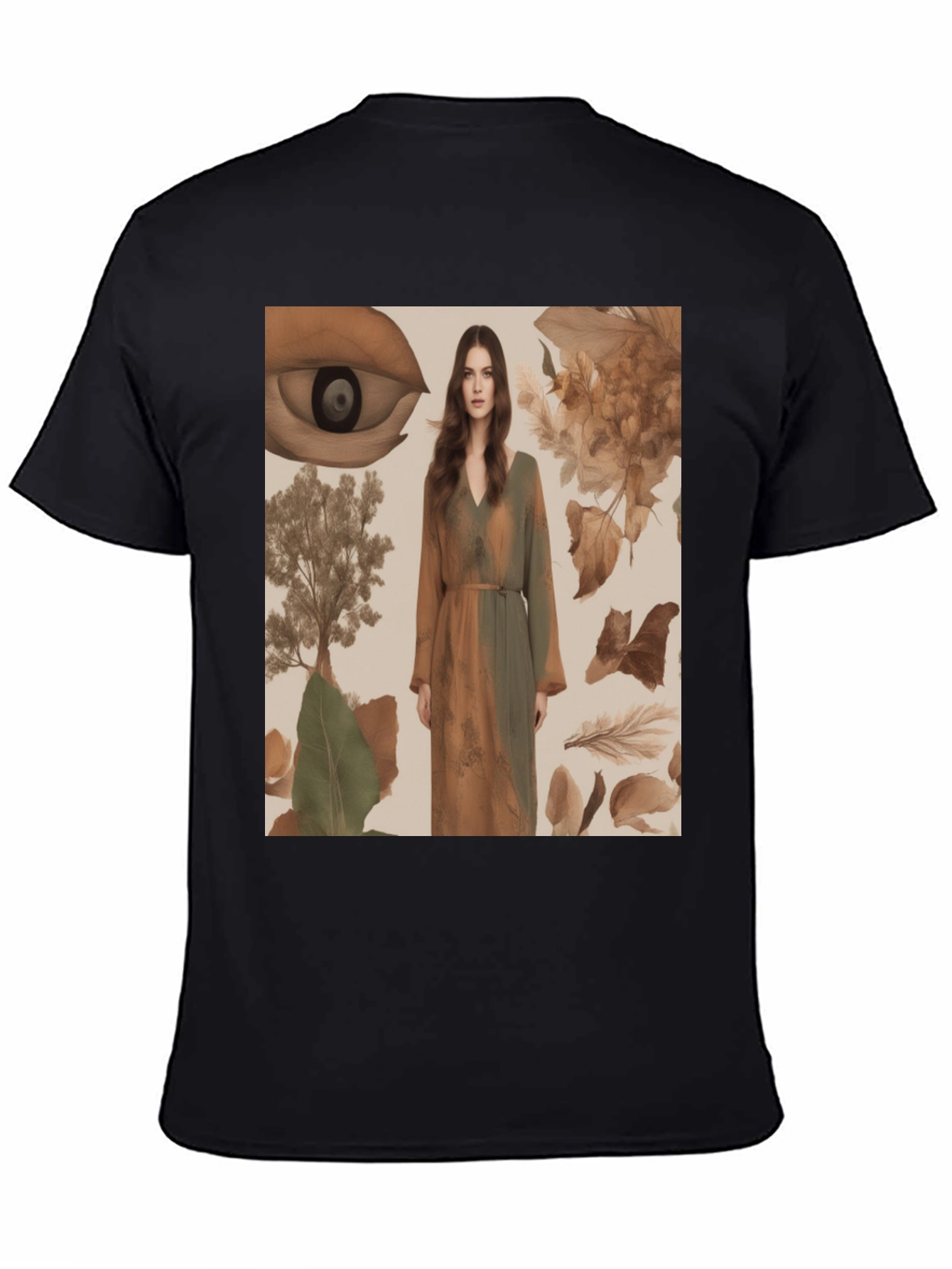 Artistic Eye & Nature Print Black T-Shirt