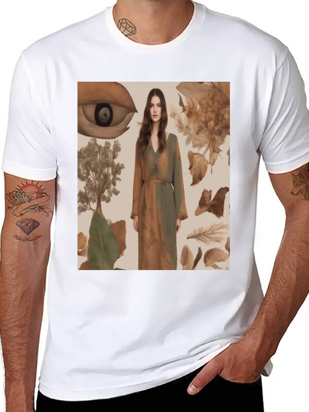 Artistic Eye & Nature Print Black T-Shirt