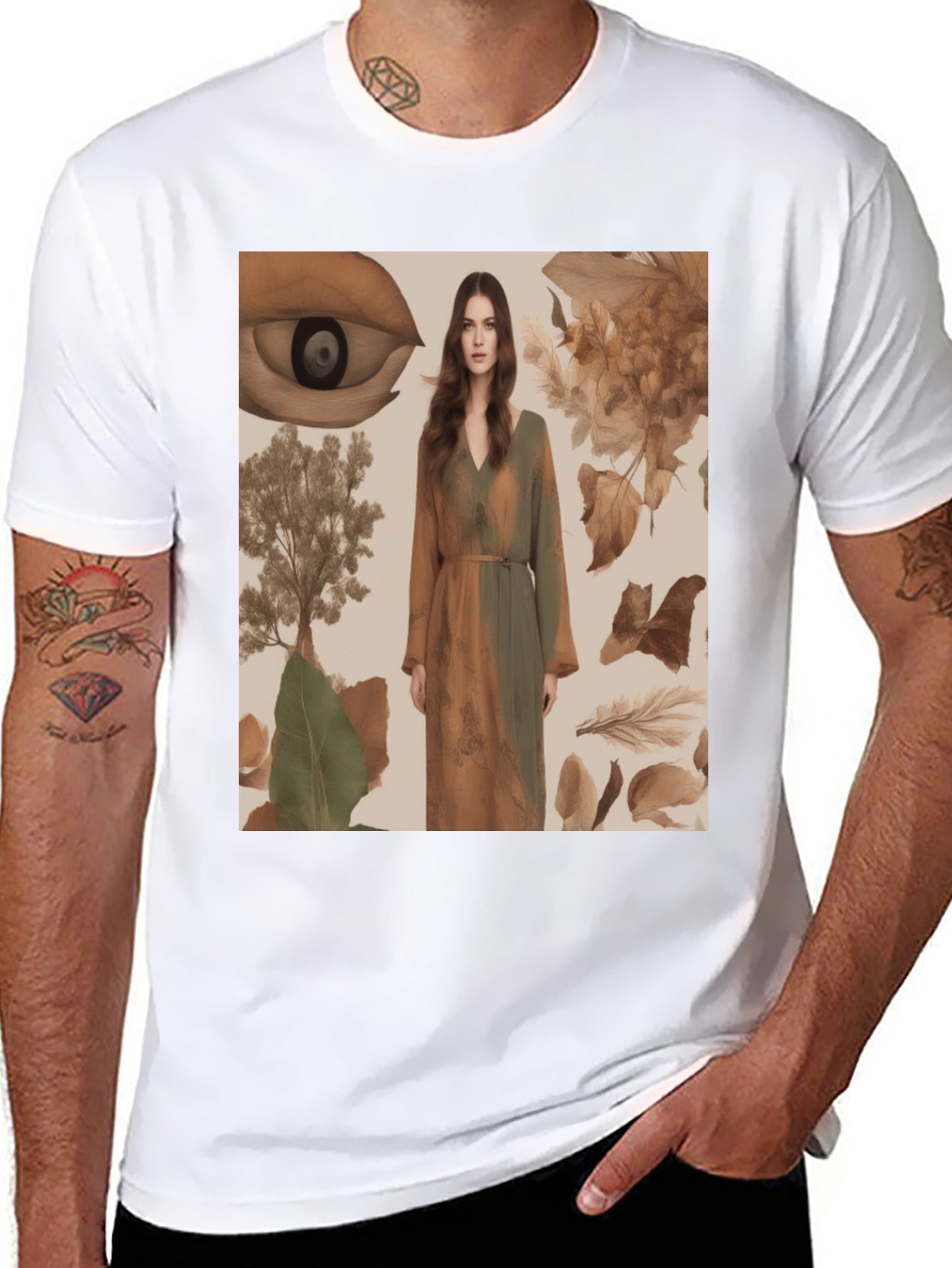 Artistic Eye & Nature Print Black T-Shirt