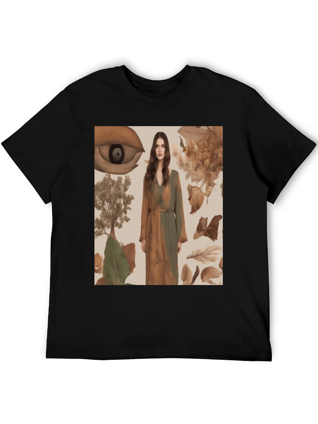 Artistic Eye & Nature Print Black T-Shirt
