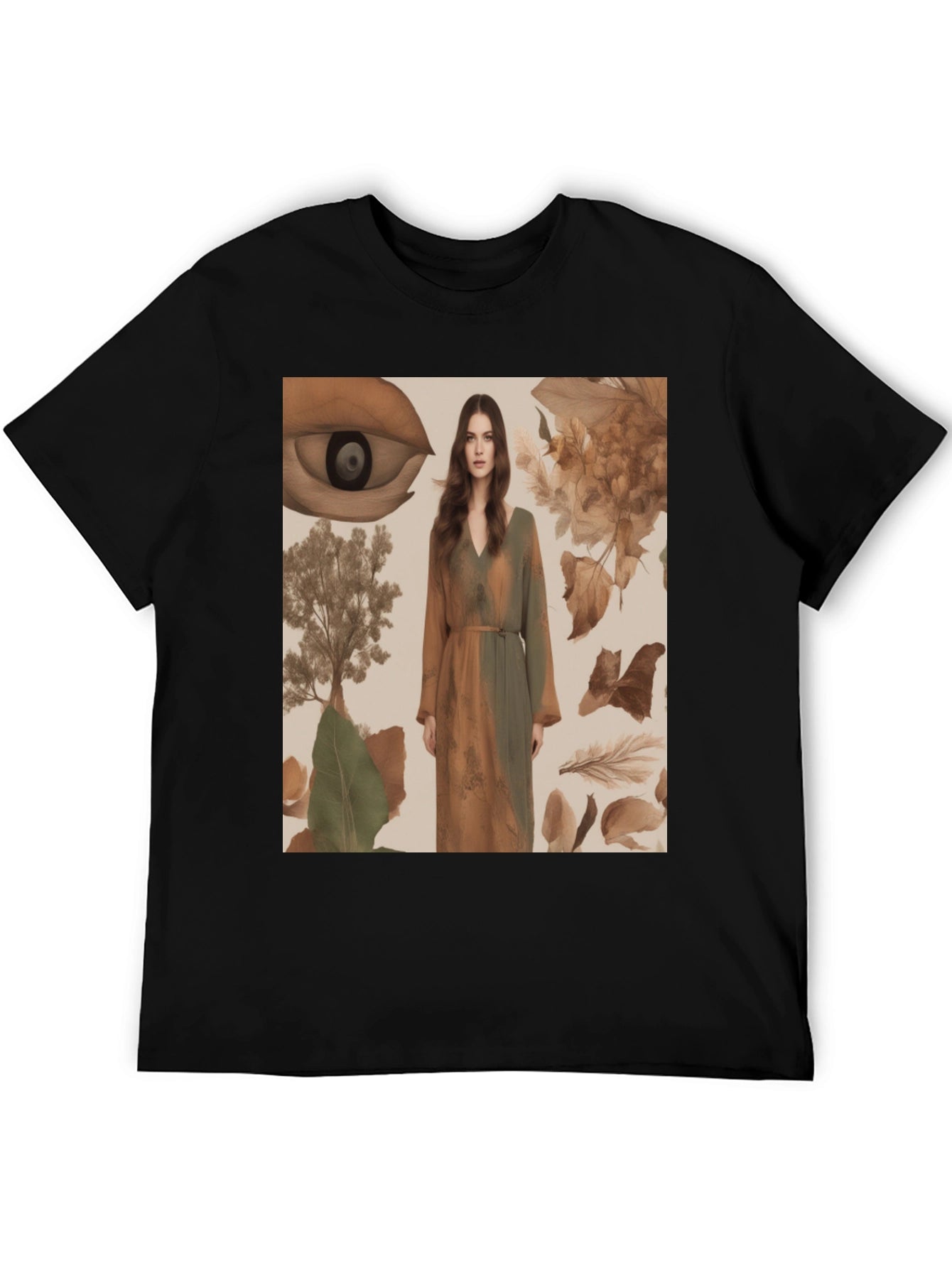 Artistic Eye & Nature Print Black T-Shirt
