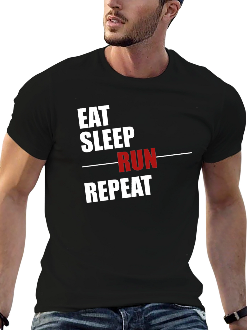 Eat Sleep Run Repeat Graphic T-Shirt - Black