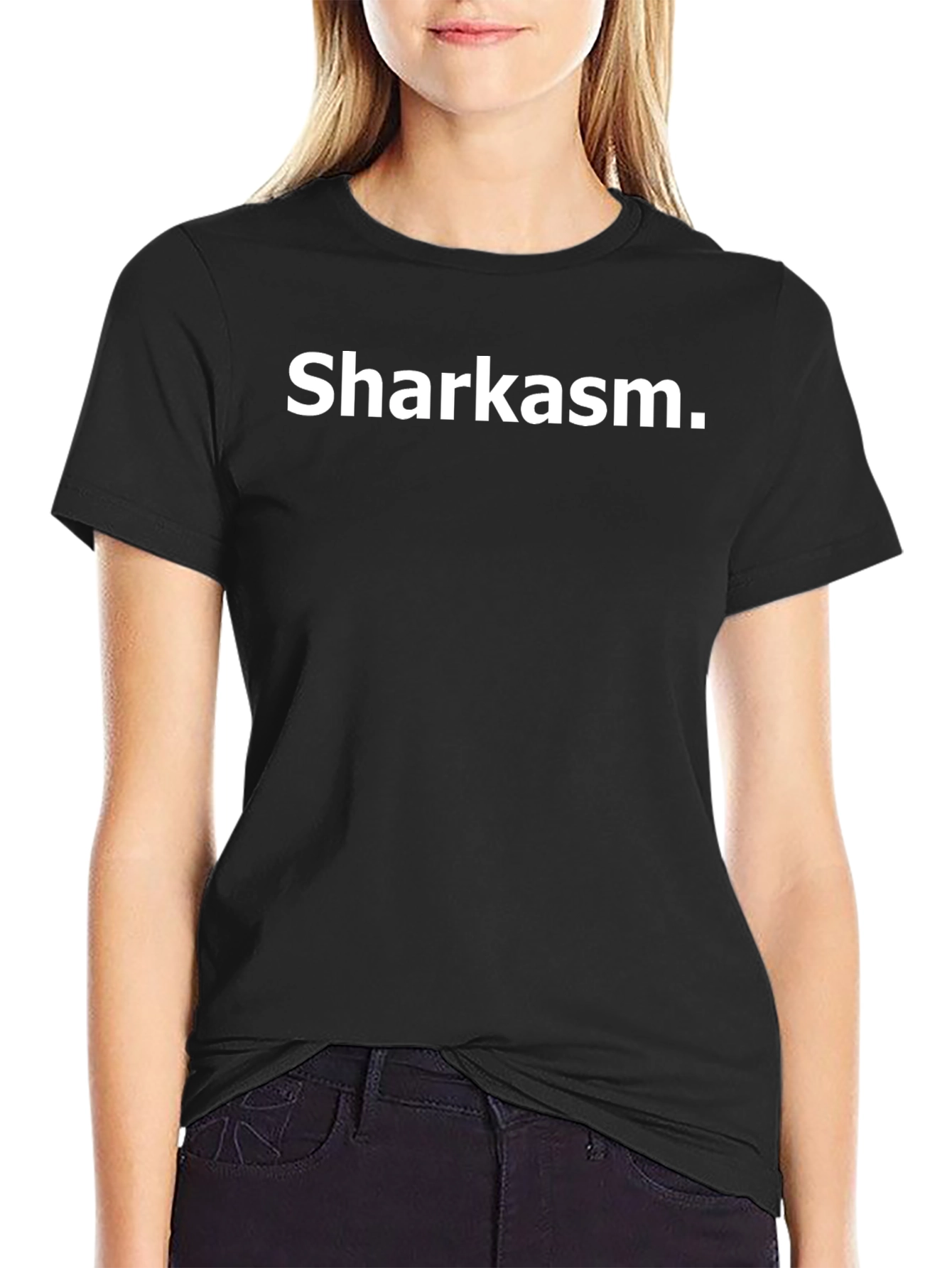 Sharkasm Black Graphic T-Shirt - Humorous Design