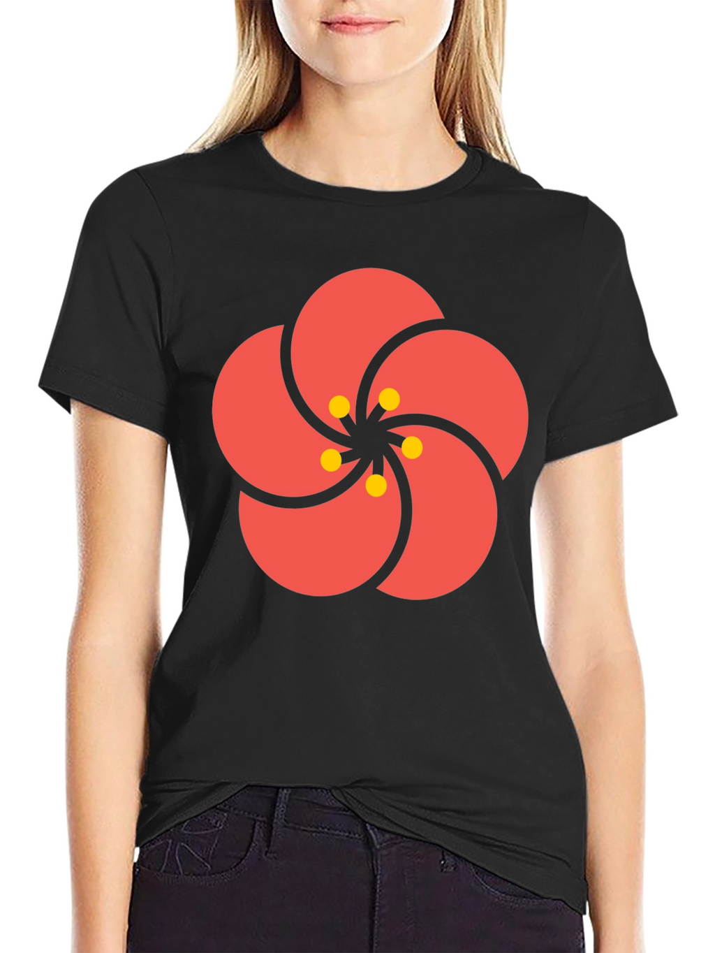 Stylish Black Tee with Floral Print