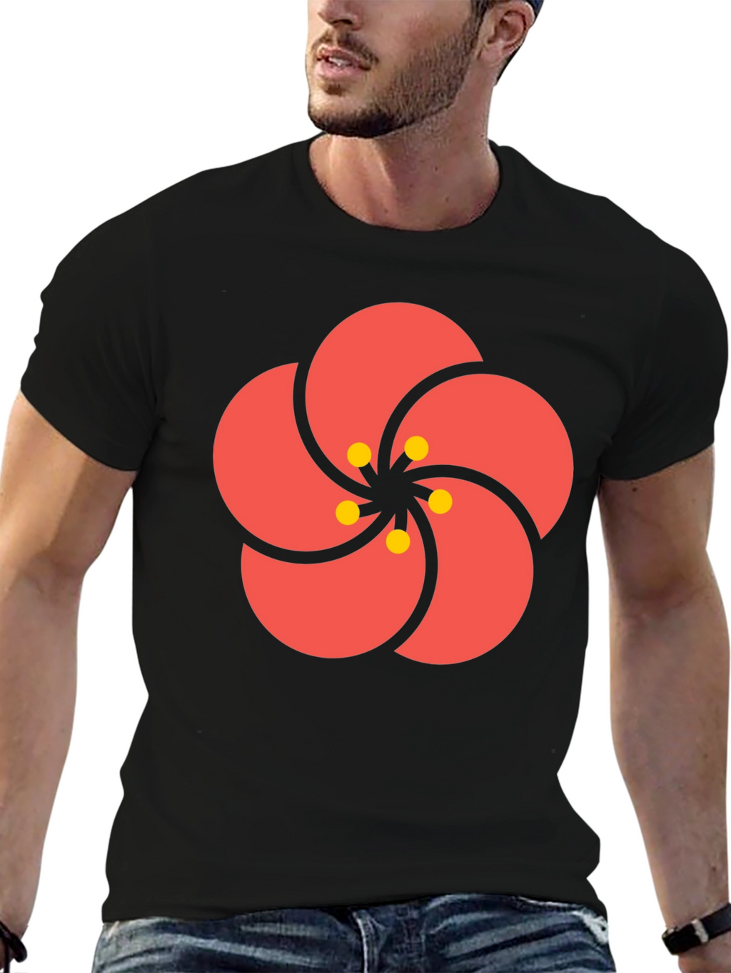 Stylish Black Tee with Floral Print