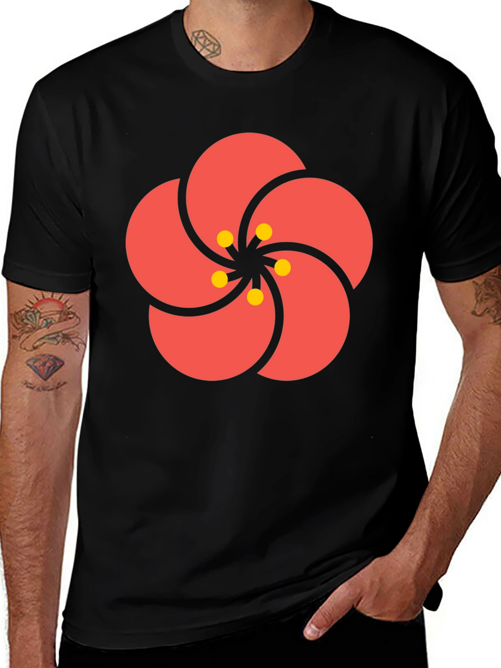 Stylish Black Tee with Floral Print