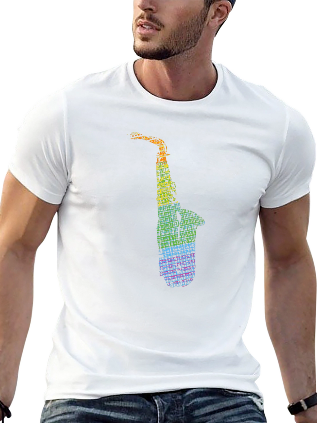 Rainbow Saxophone Graphic Tee - Music Lovers Shirt