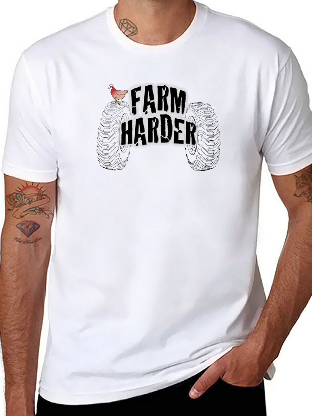 Farm Harder T-Shirt - Tractor Tire Design