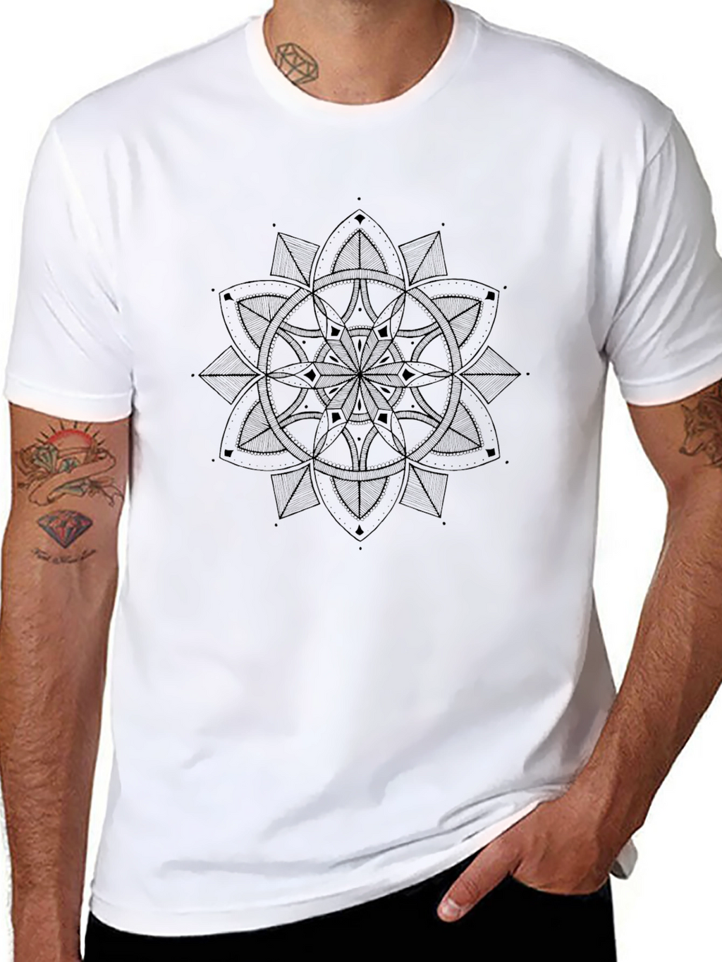 Geometric Mandala Print Black T-Shirt
