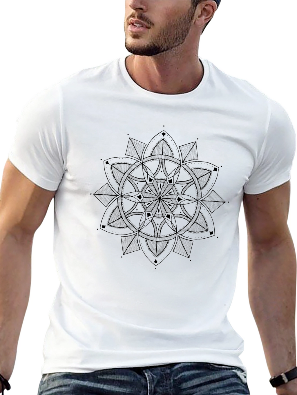 Geometric Mandala Print Black T-Shirt