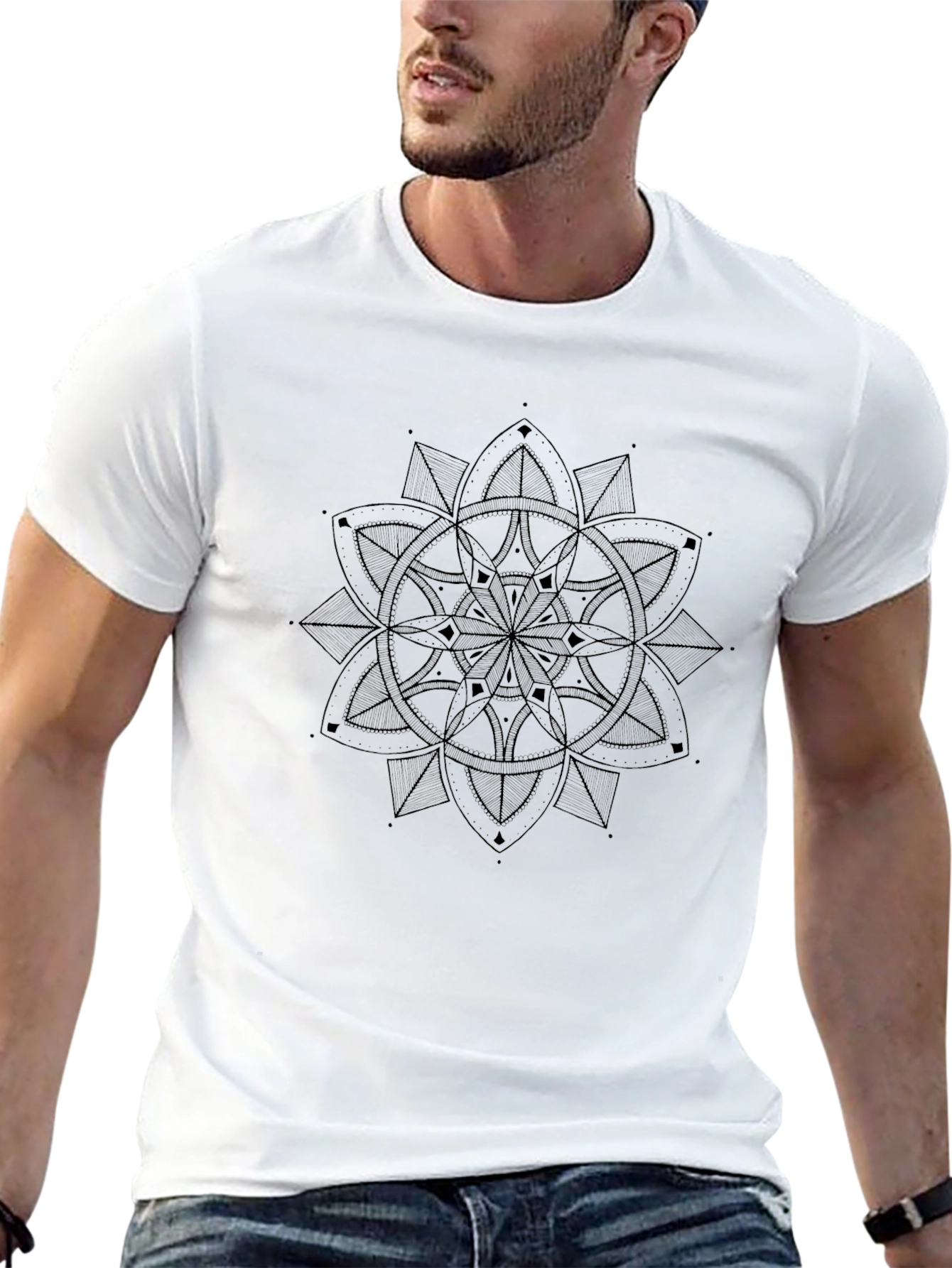 Geometric Mandala Print Black T-Shirt