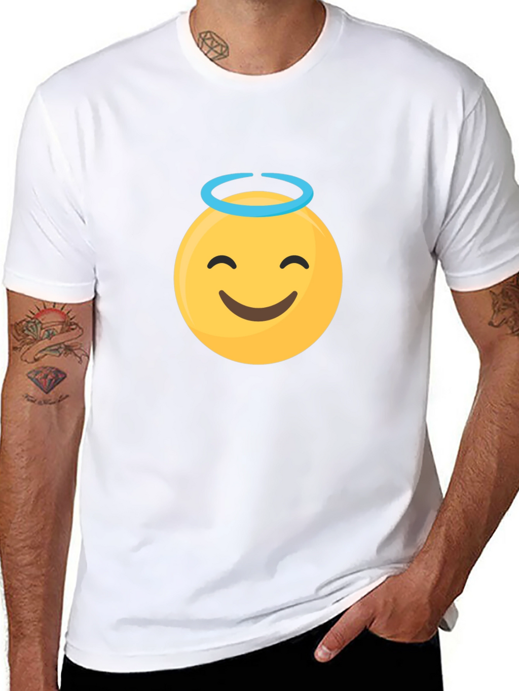 Angel Emoji Graphic Black T-Shirt