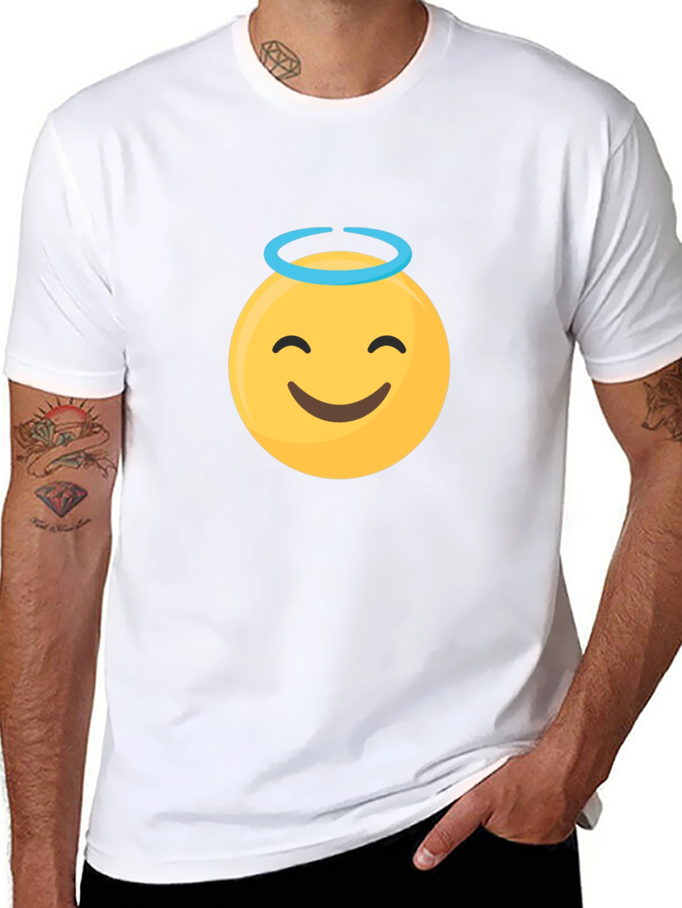 Angel Emoji Graphic Black T-Shirt