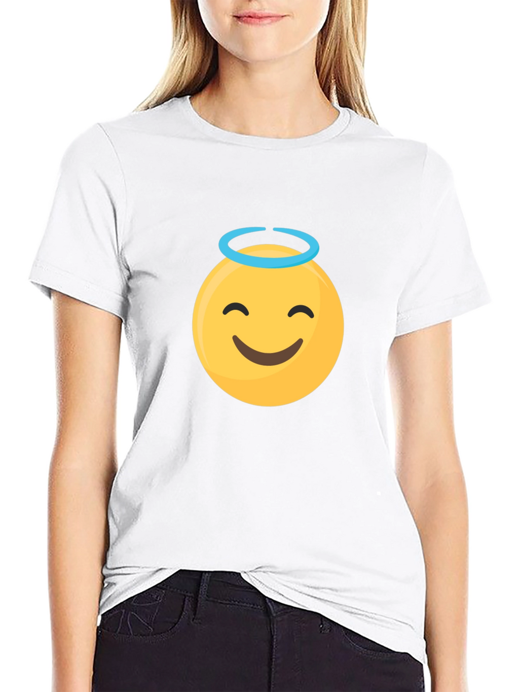 Angel Emoji Graphic Black T-Shirt