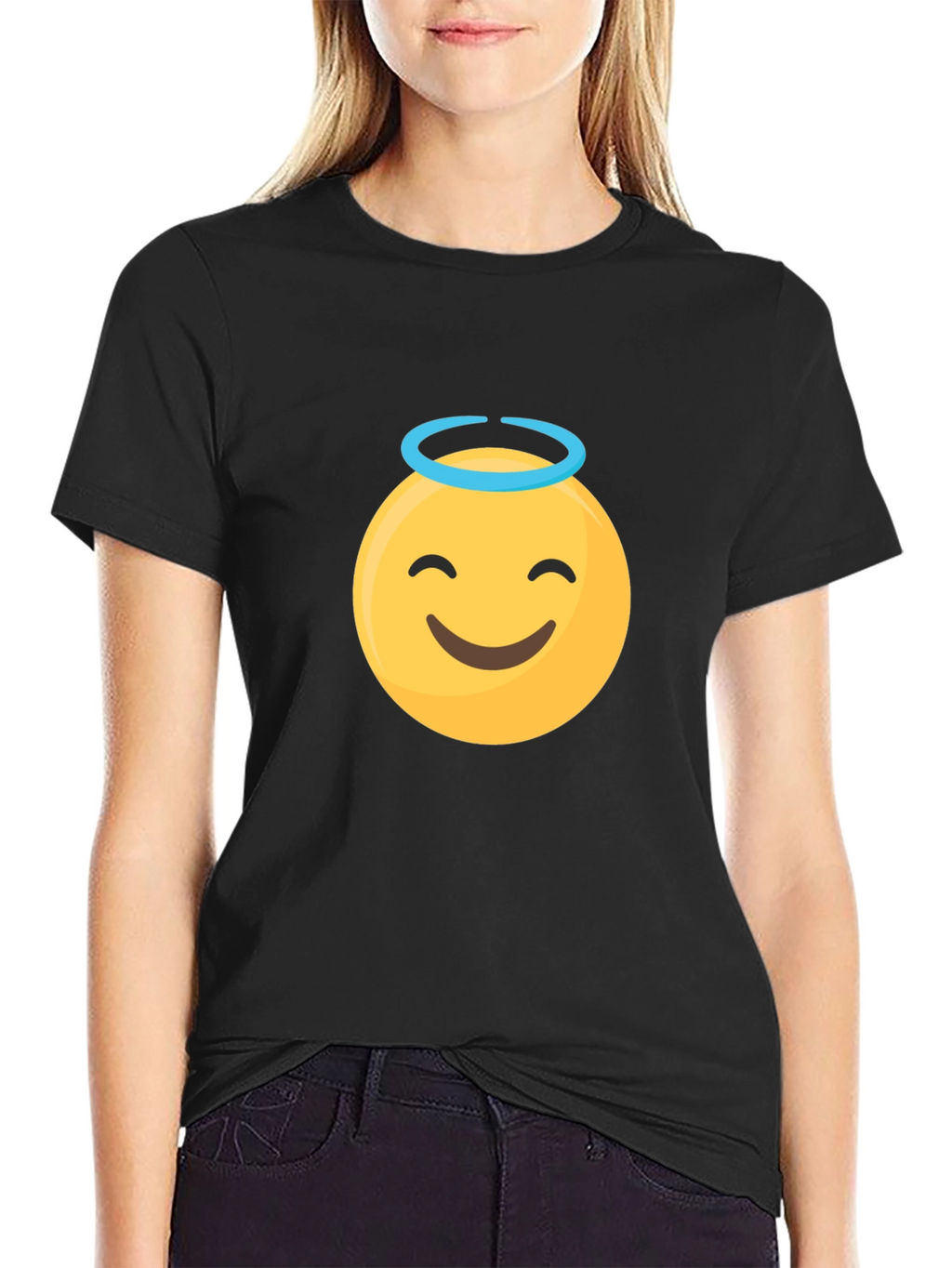 Angel Emoji Graphic Black T-Shirt