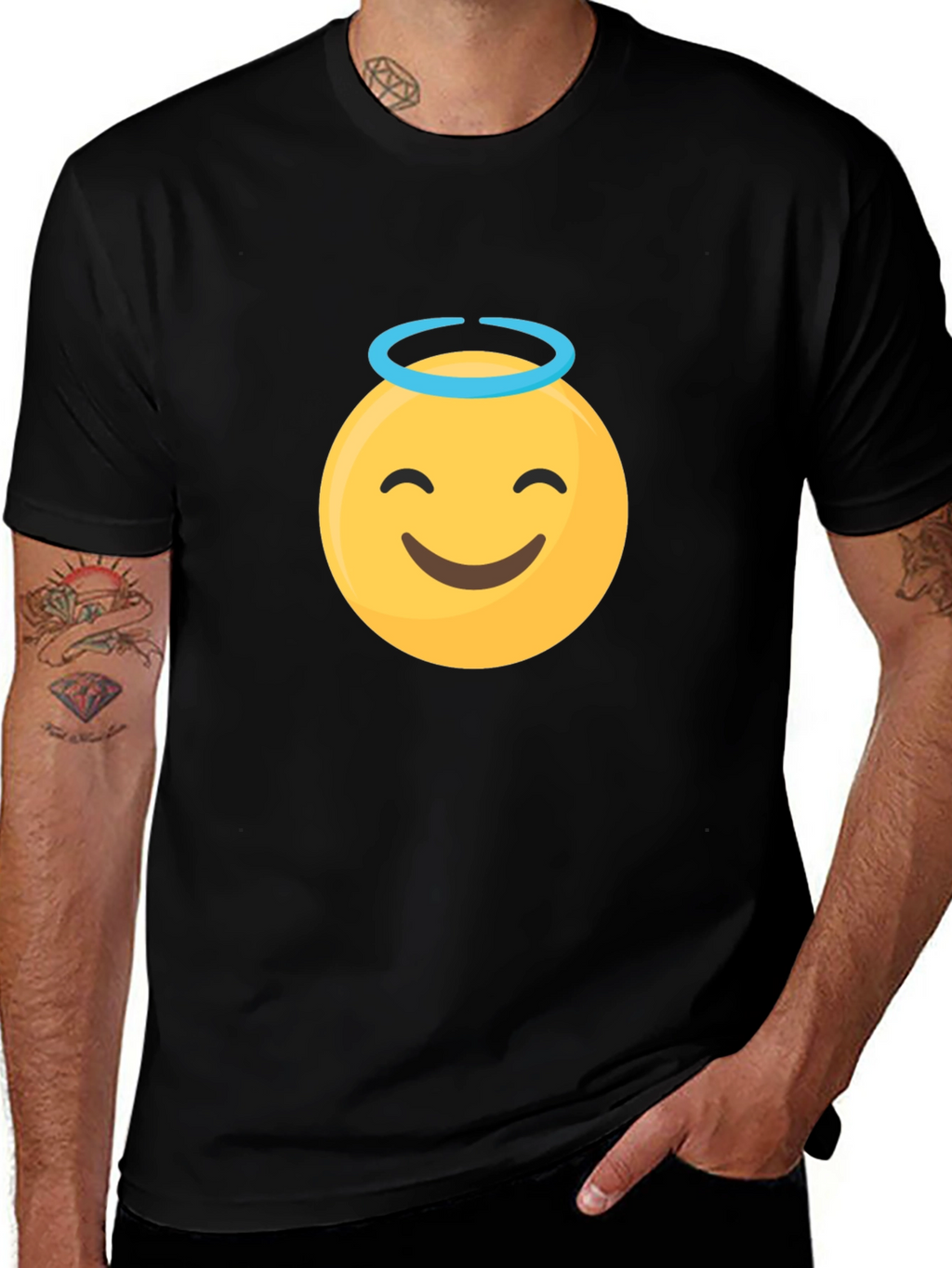 Angel Emoji Graphic Black T-Shirt