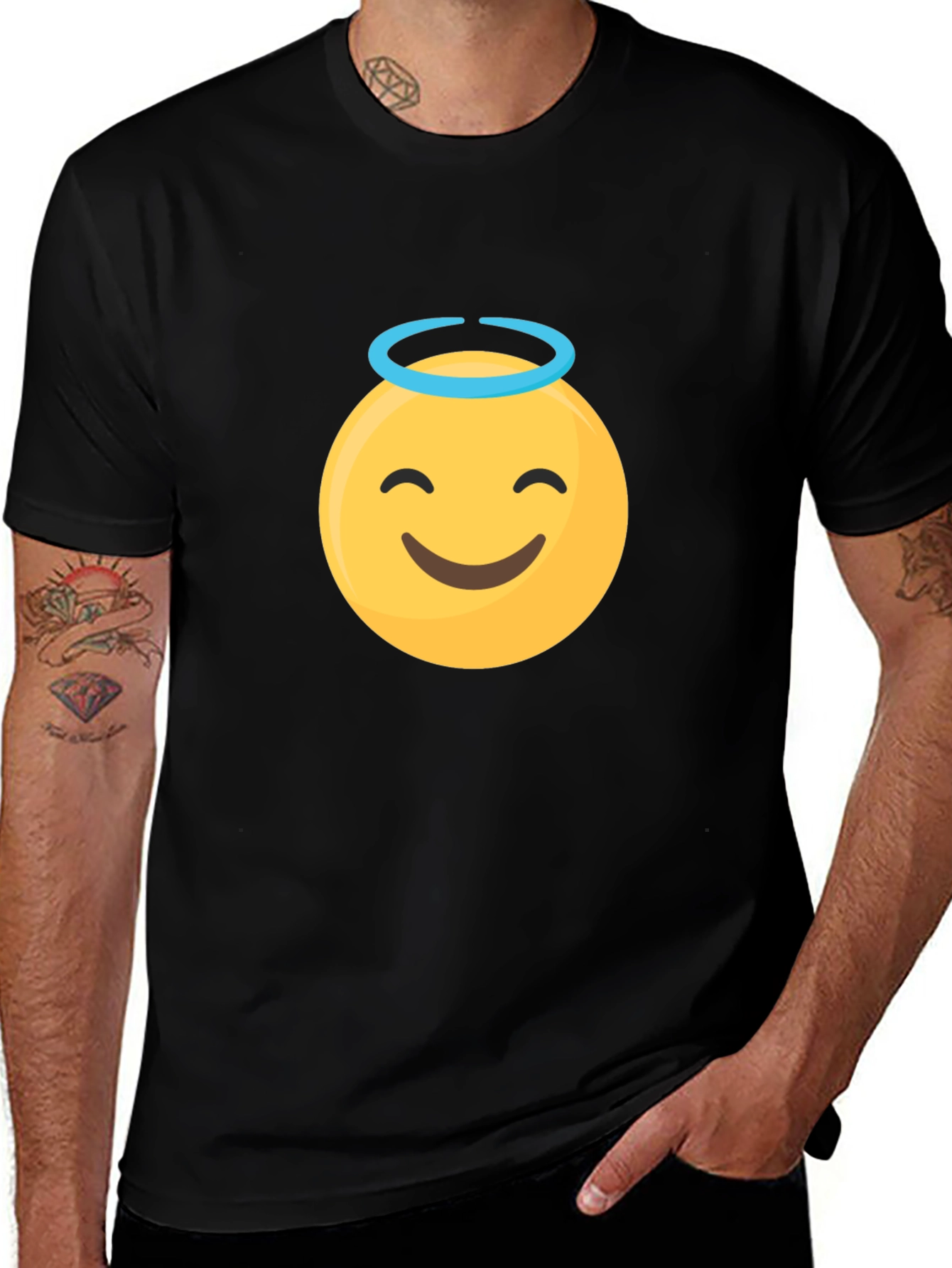 Angel Emoji Graphic Black T-Shirt