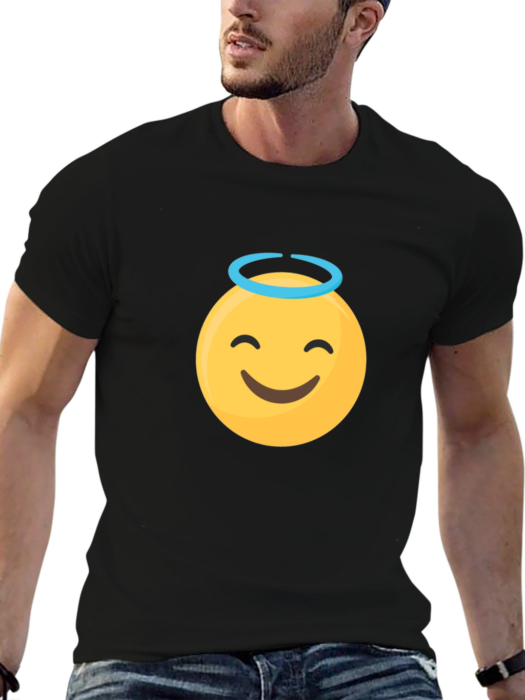 Angel Emoji Graphic Black T-Shirt