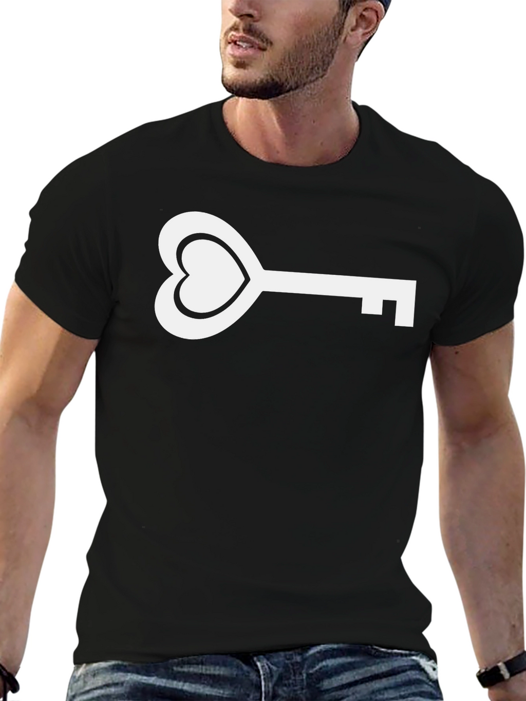 Heart Key Graphic Tee - Modern Black T-Shirt