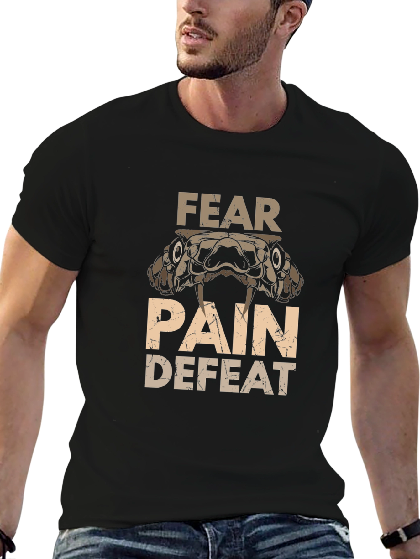 Fear Pain Defeat Snake Graphic Tee