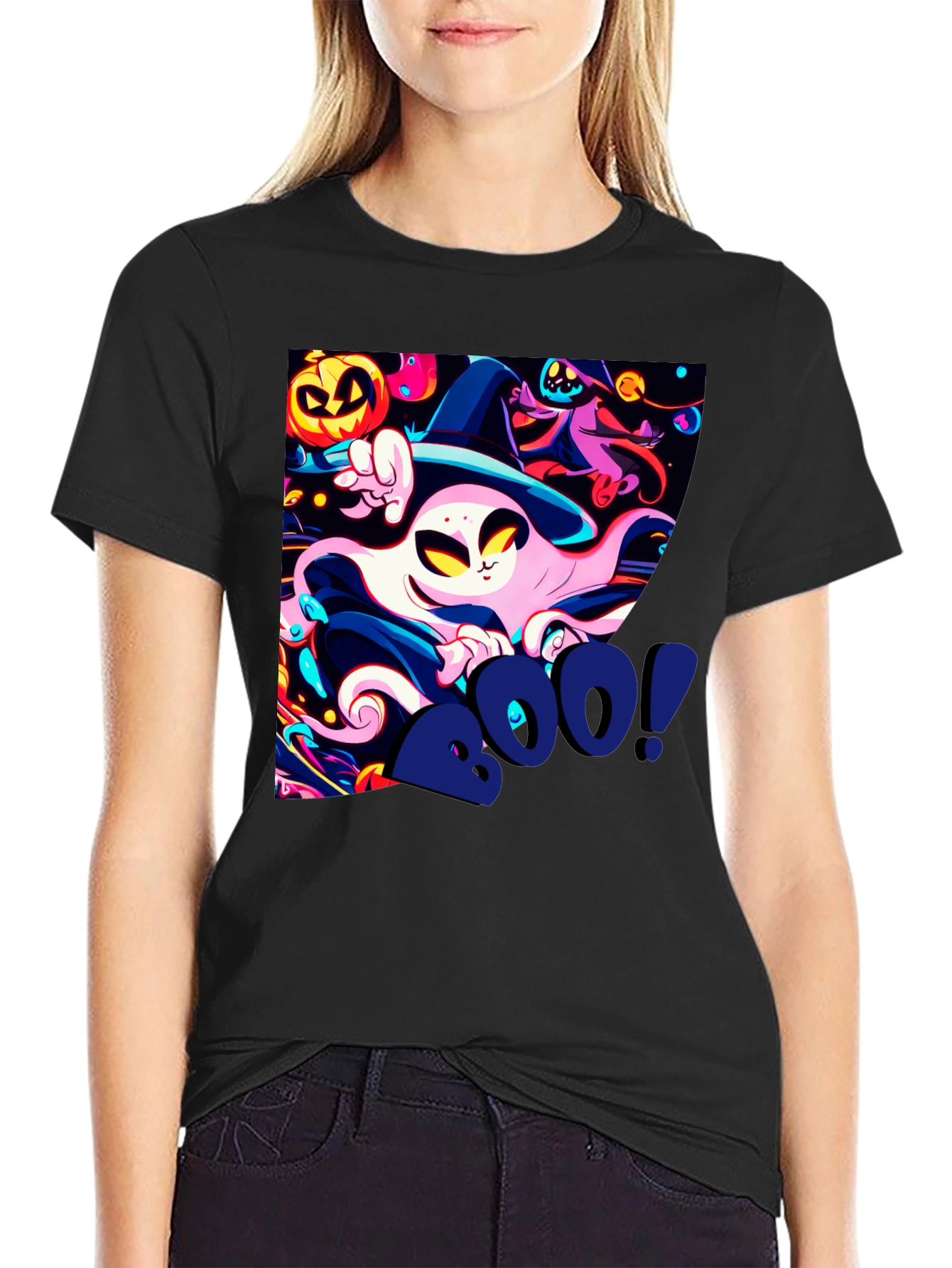 Spooky Halloween Graphic Print Tee - Boo!