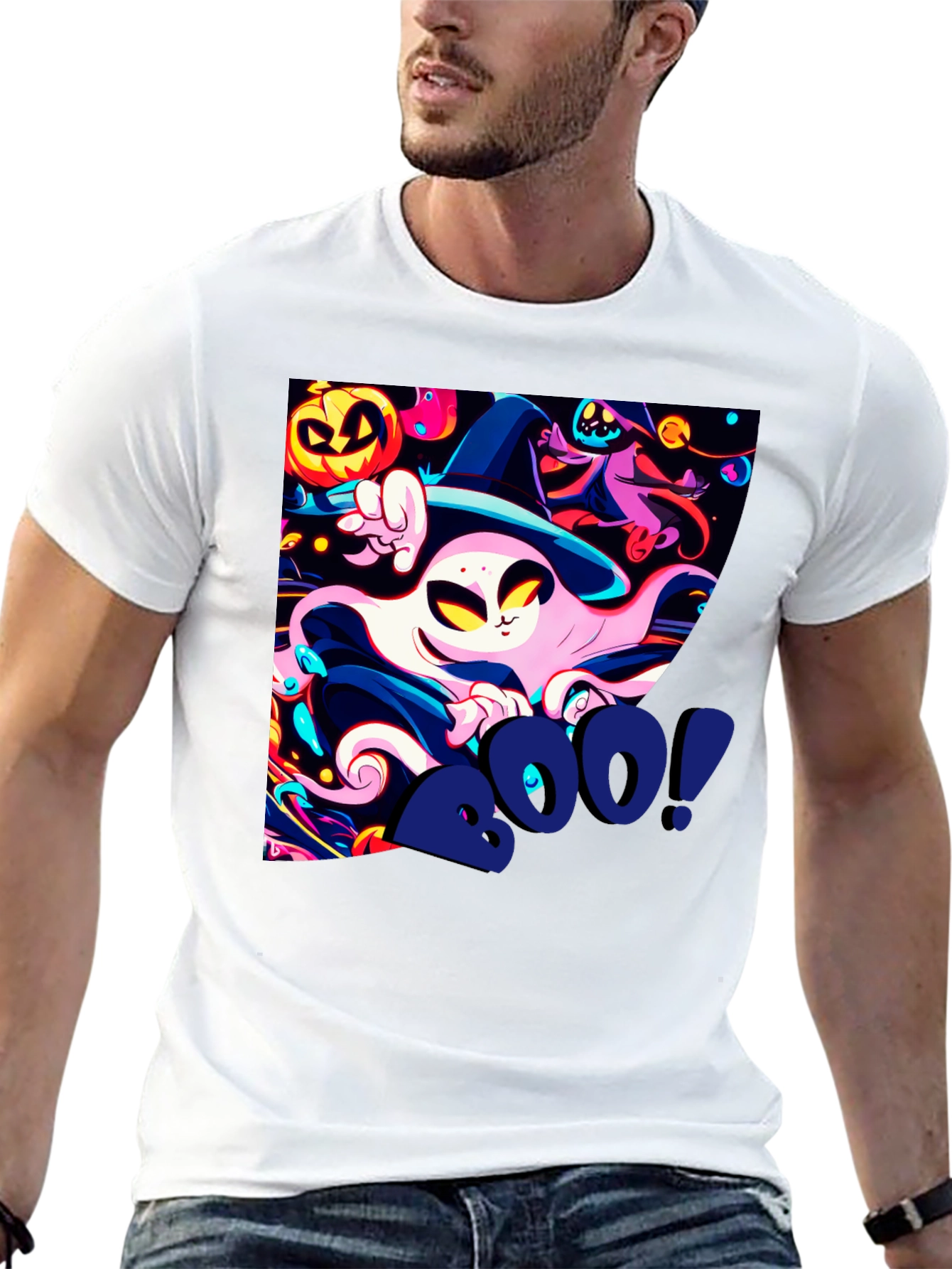 Spooky Halloween Graphic Print Tee - Boo!