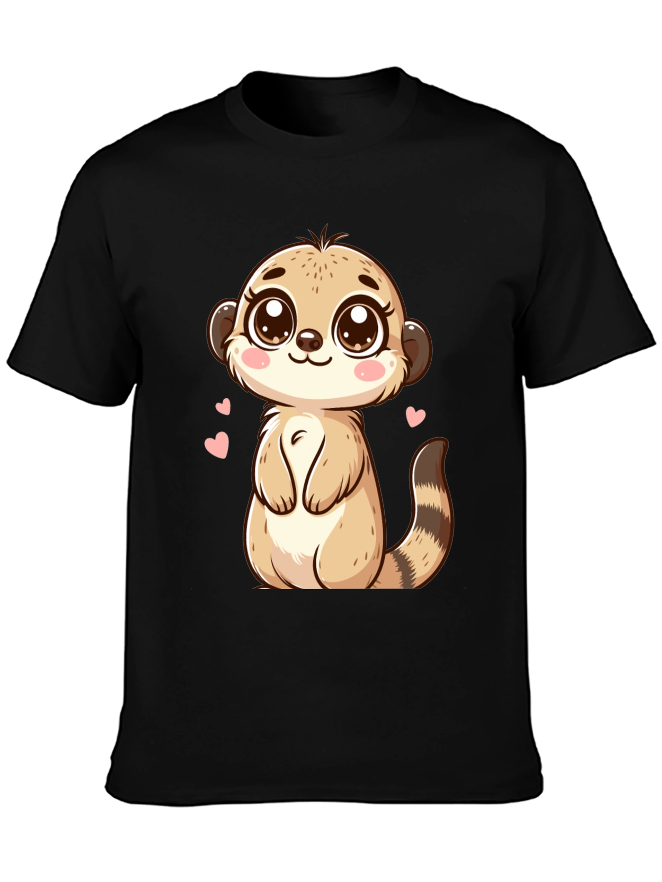 Cute Meerkat Cartoon Black T-Shirt