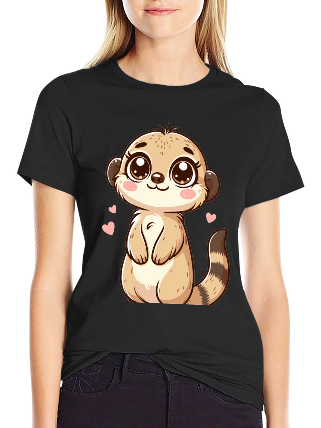Cute Meerkat Cartoon Black T-Shirt