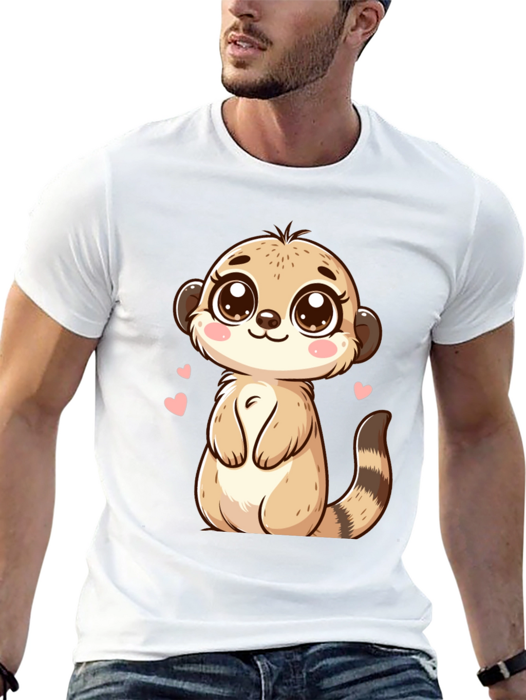 Cute Meerkat Cartoon Black T-Shirt