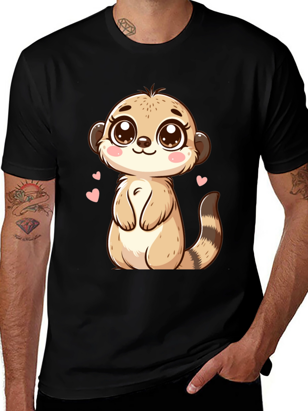 Cute Meerkat Cartoon Black T-Shirt
