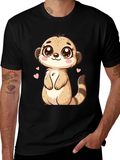 Cute Meerkat Cartoon Black T-Shirt