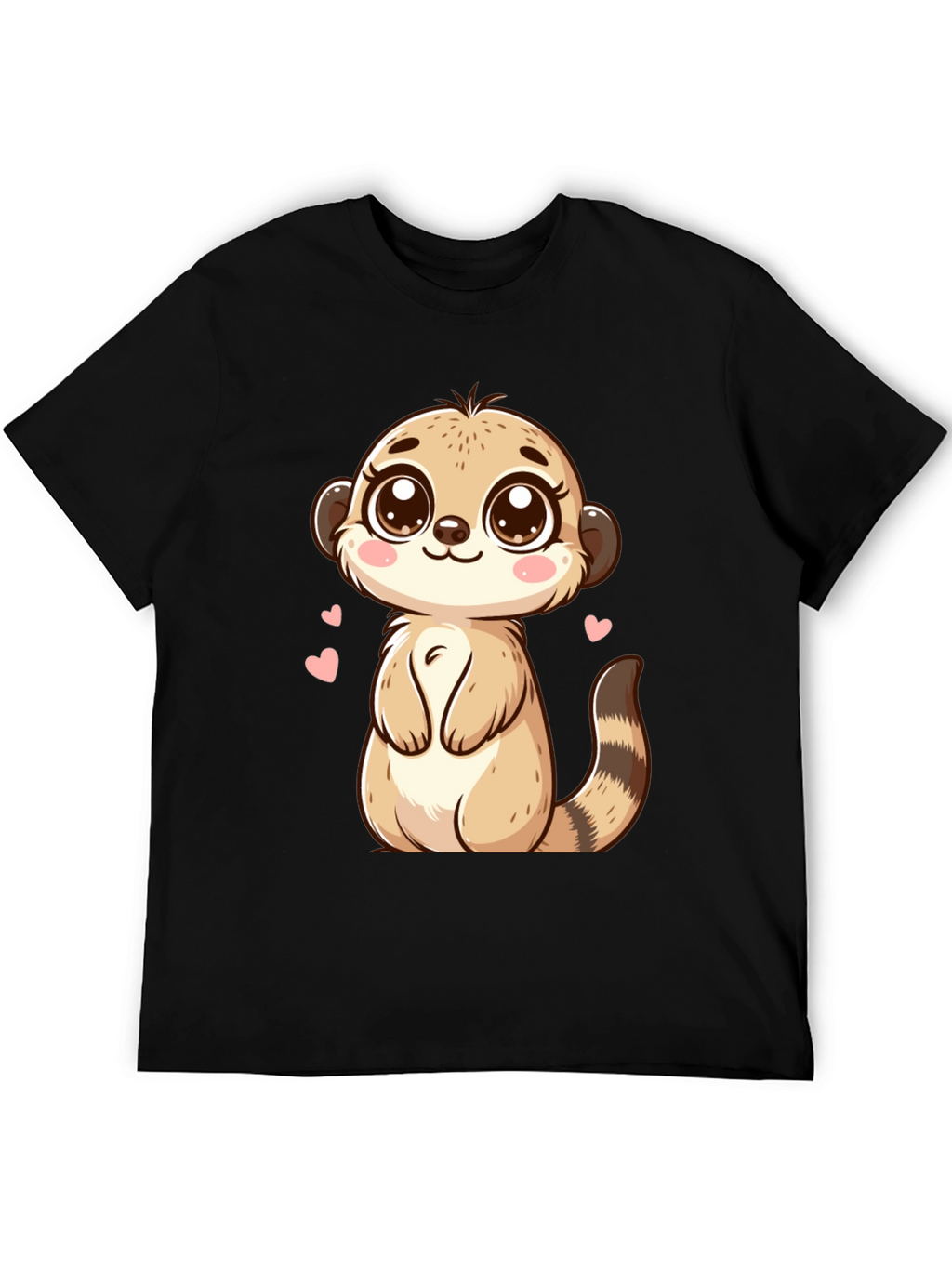 Cute Meerkat Cartoon Black T-Shirt