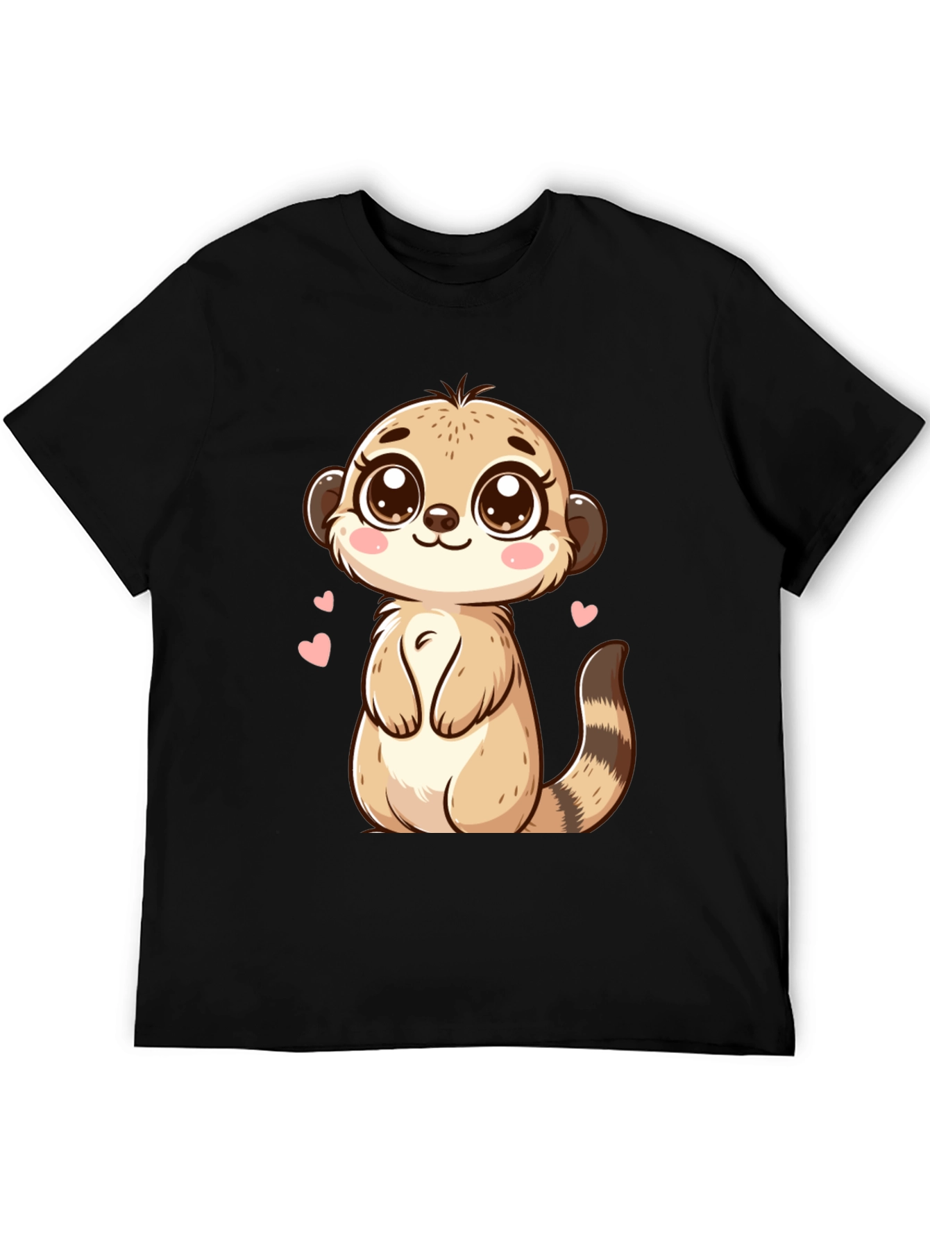 Cute Meerkat Cartoon Black T-Shirt